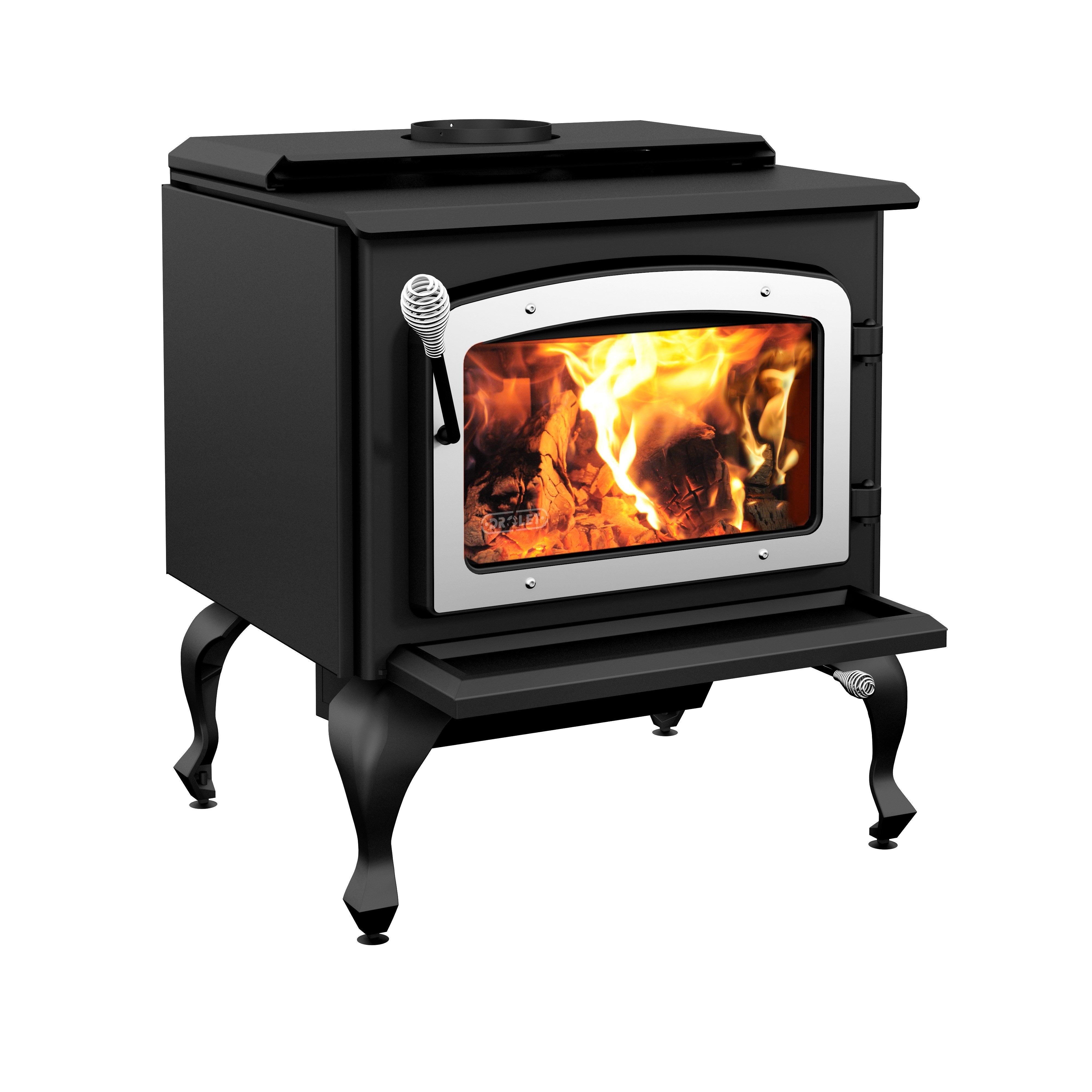 Drolet Escape 1800 Wood Stove - 2,100 Sq. Ft. Heating Capacity with Cast Iron Legs & Brushed Nickel Door - Perfect for Cabins, Homes & Outdoor Living Spaces