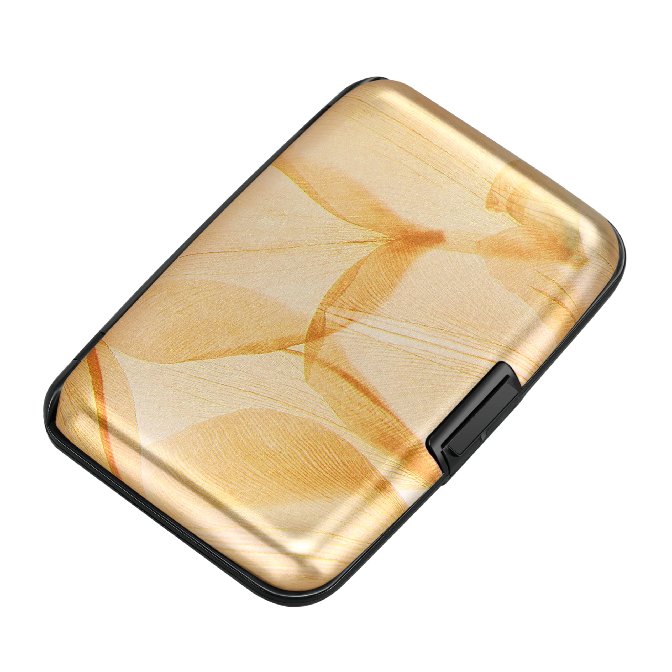 ELFISH Mini RFID Blocking Aluminum Wallet - Slim Credit Card Holder for Men & Women, Metal ID Case with Autumn Leaves Design - Perfect for Travel, Business & Everyday Use