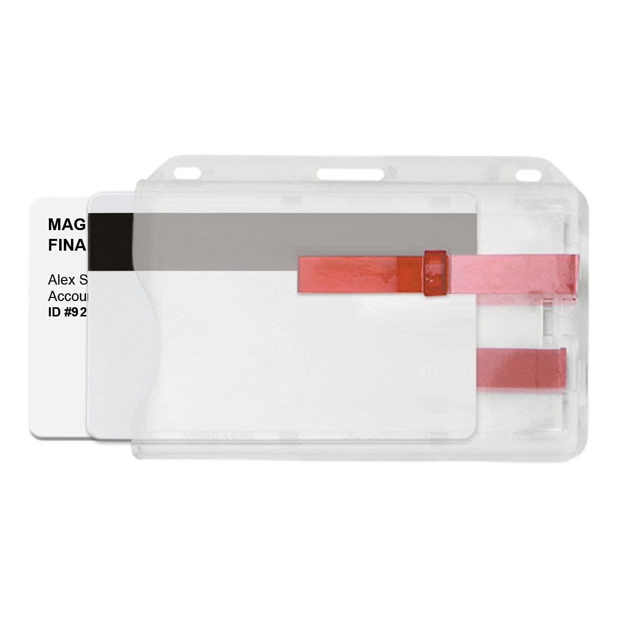 50 Pack Clear Hard Plastic ID Badge Holders - Horizontal 2 Card Protector with Double Red Extractor Slider | Bulk Office Key Card Holders for Employees, Security & Events | Easy Slide Dispenser for Quick Access