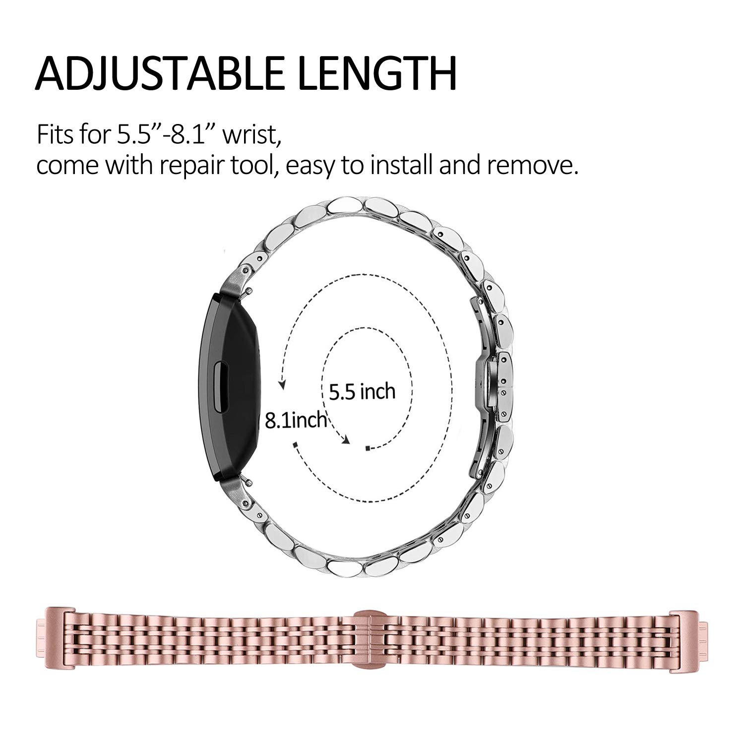 Chofit Stainless Steel Bracelet for Fitbit Inspire/HR/2 - Women's Fitness Tracker Band for Workout & Daily Wear