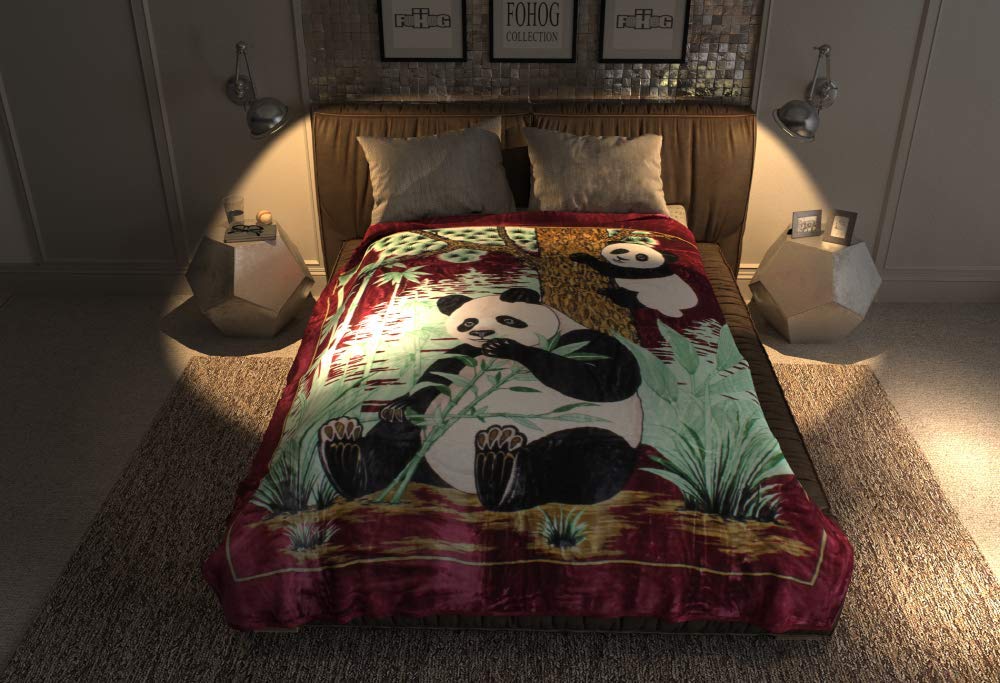 XGATML FOHOG Queen Size Blanket - Lightweight Panda Print Red Plush Throw - Korean Style Mink Faux Fur Blanket by 4estaciones - Perfect for Bedroom Decor, Sofa Couch, and Cozy Winter Nights