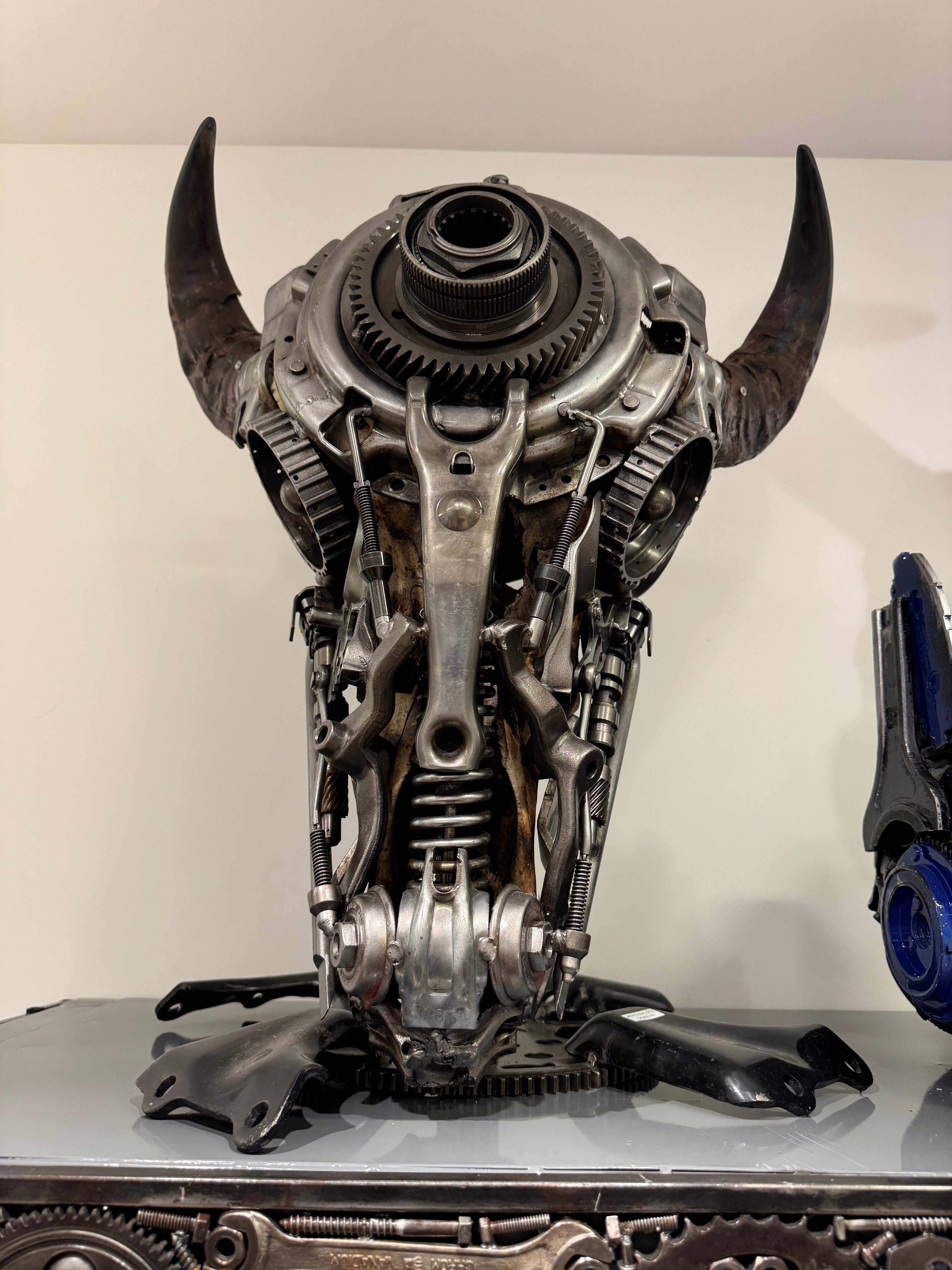 Bull Skull Recycled Metal Wall Art Sculpture - Rustic Western Home Decor for Living Room, Office, or Man Cave