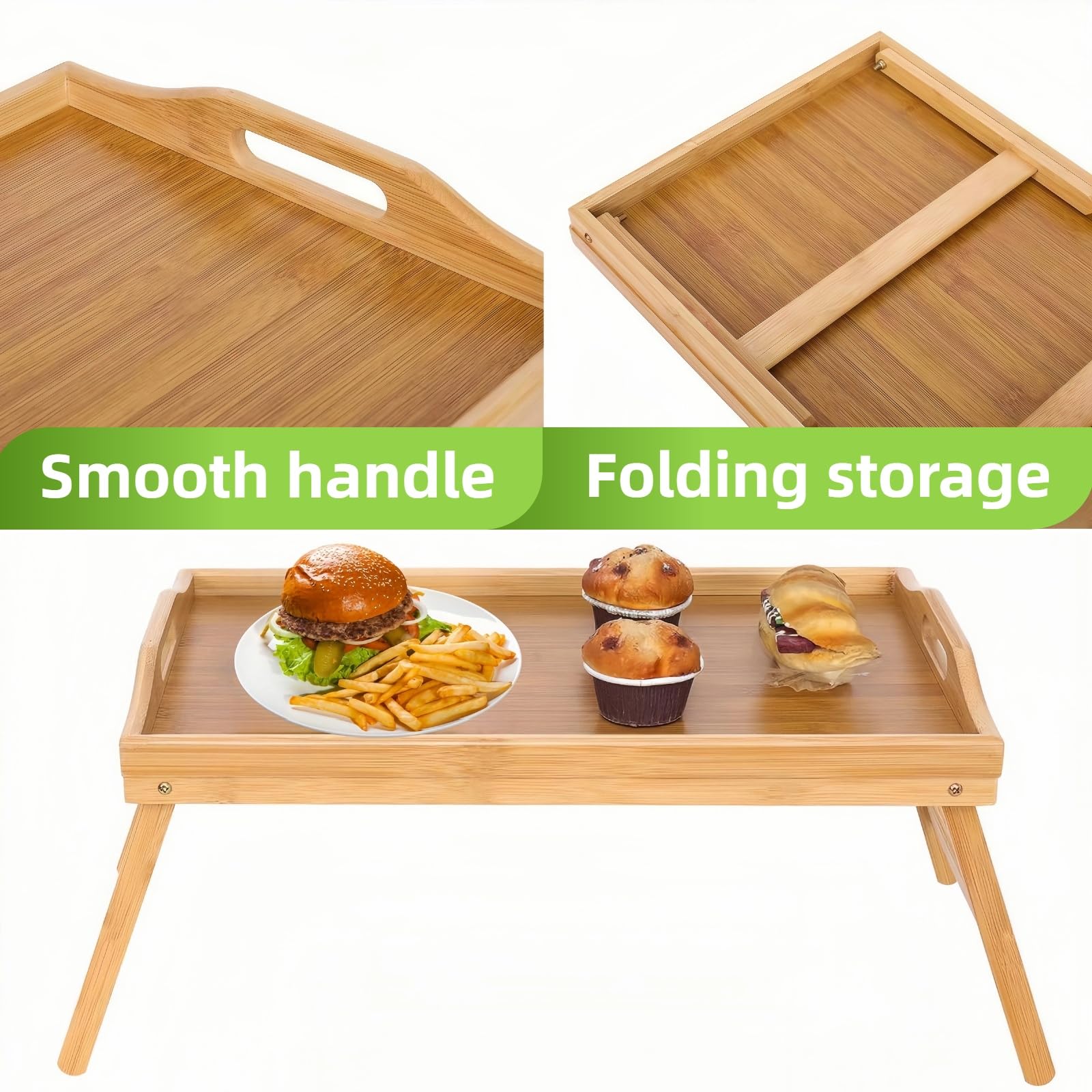 Foldable Wooden Bed Tray with Adjustable Legs - Breakfast, Snack & Work Tray for Sofa, Bed or Lap Desk - Perfect for Eating, Working & Relaxing in Bed or Living Room