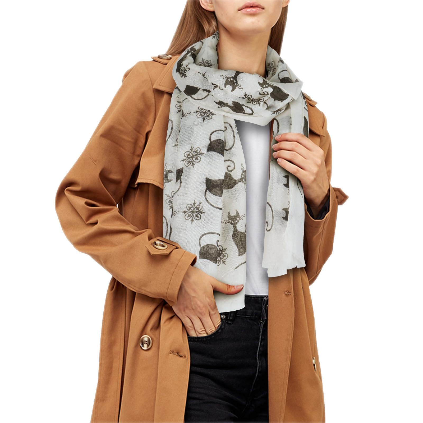 Halloween Cat Print Scarf - Lightweight Fashion Wrap Shawl for Women & Men - Gothic Horror Cat Design - Perfect for Costume Parties, Cosplay & Holiday Gifts