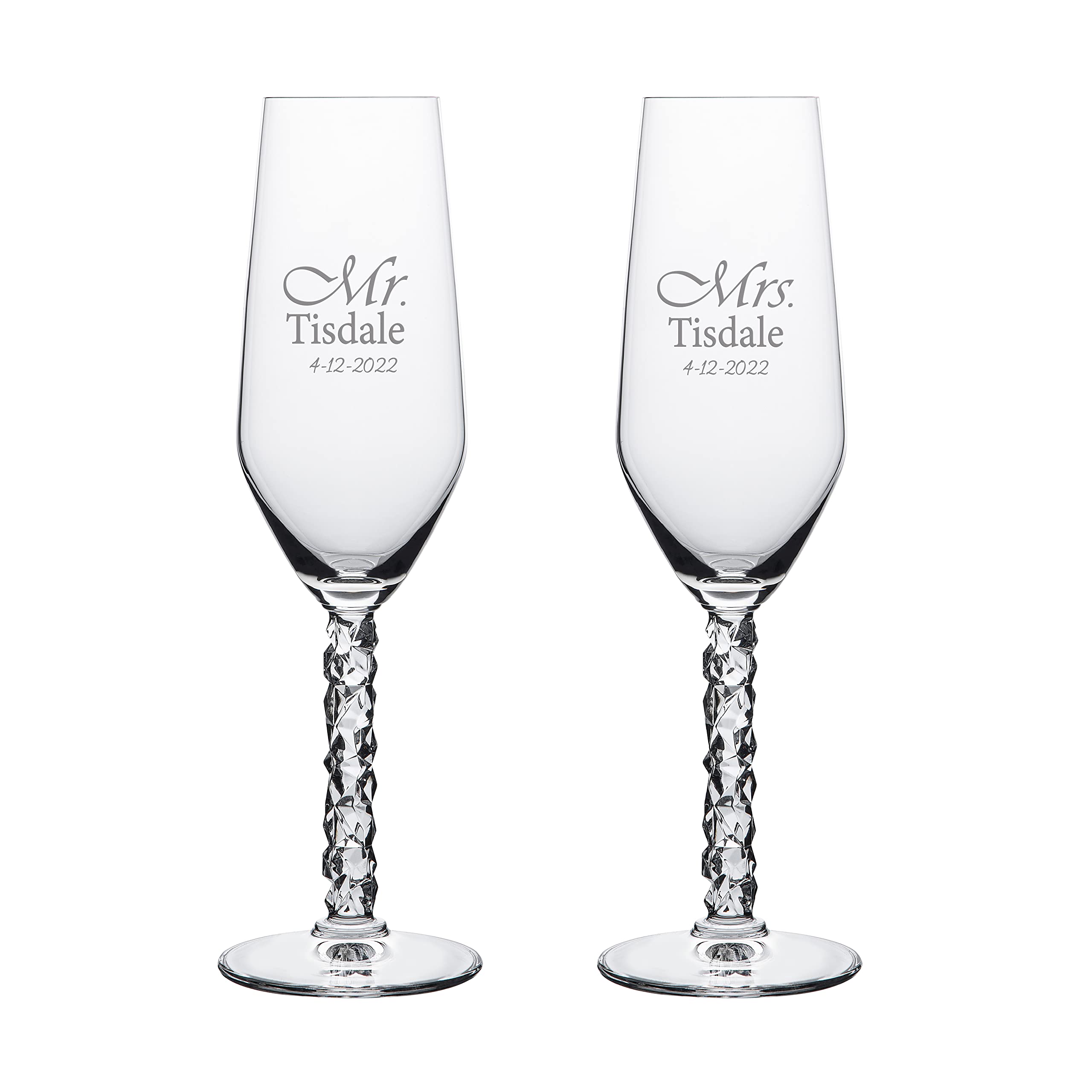Orrefors Personalized Carat Wedding Champagne Flutes Set of 2 - Custom Engraved Crystal Toasting Glasses for Bride & Groom - Elegant Wedding Gift & Anniversary Present - Perfect for Romantic Toasts & Special Celebrations