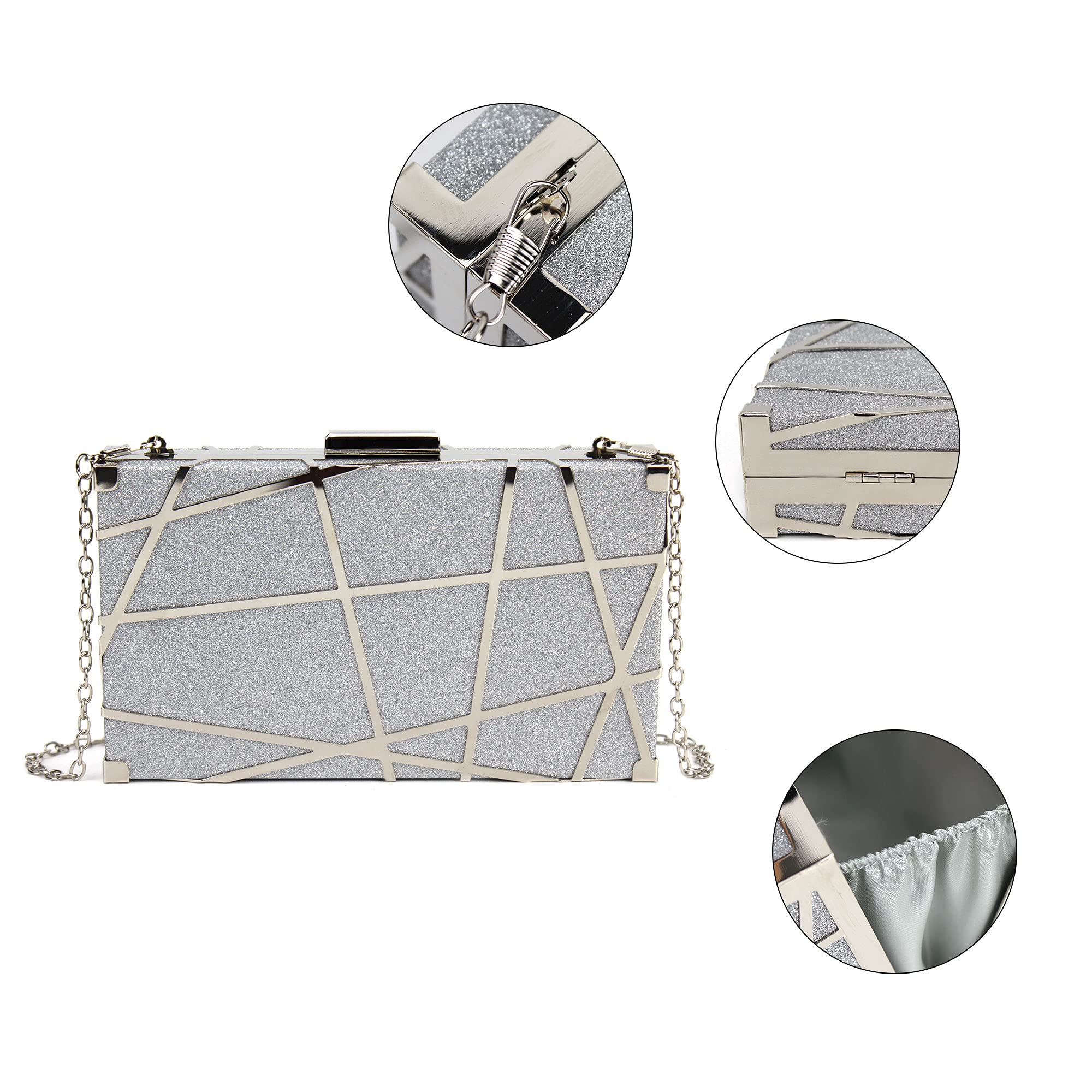 Reberomantic Women's Geometric Lattice Metal Chain Evening Clutch Purse - Elegant Handbag for Parties, Weddings & Special Occasions