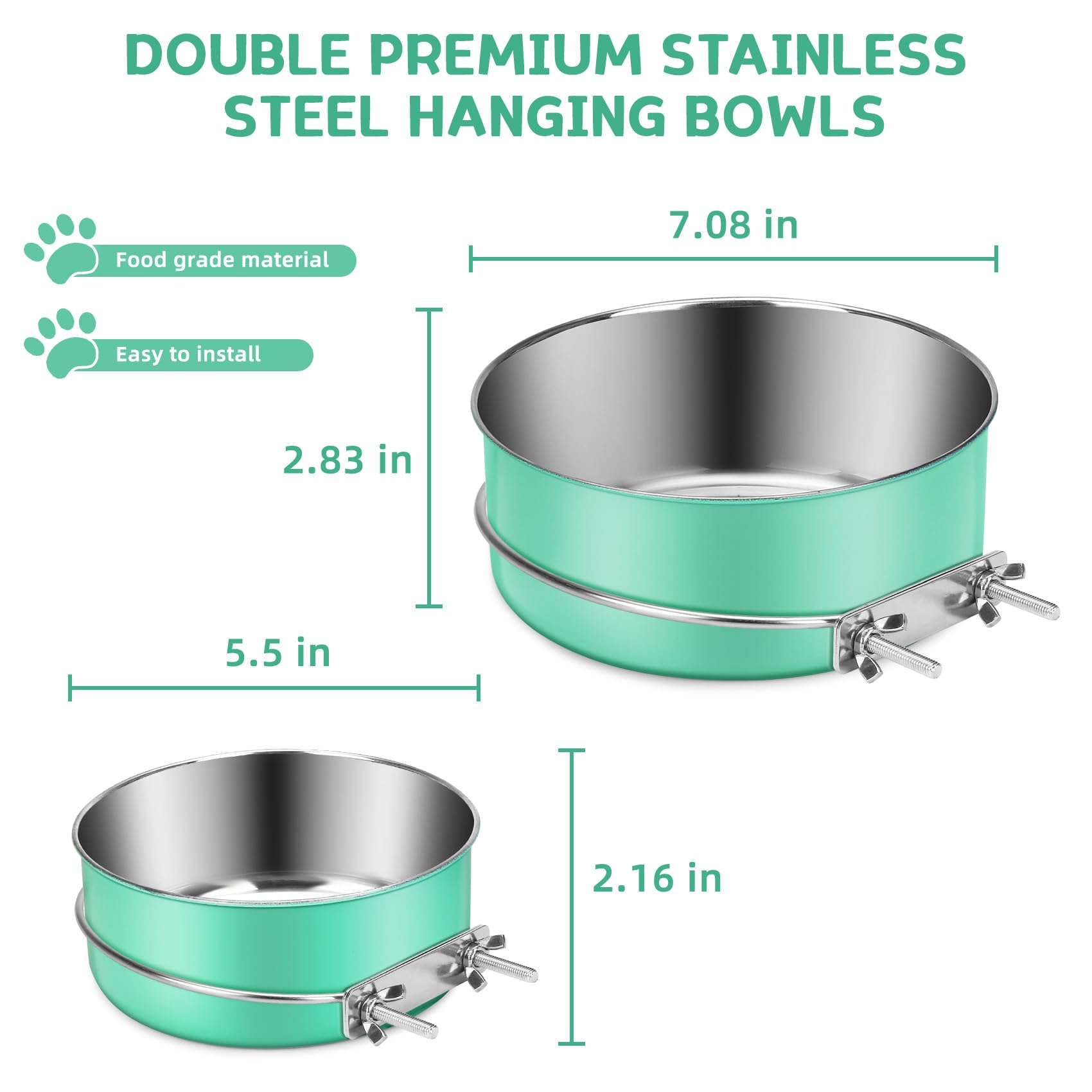 Stainless Steel Hanging Pet Bowls - 2PCS Dog Food & Water Bowls with Grate Design for Cage, Crate, Kennel - Durable Elevated Feeder for Small & Medium Dogs - Perfect for Travel, Camping & Home Use