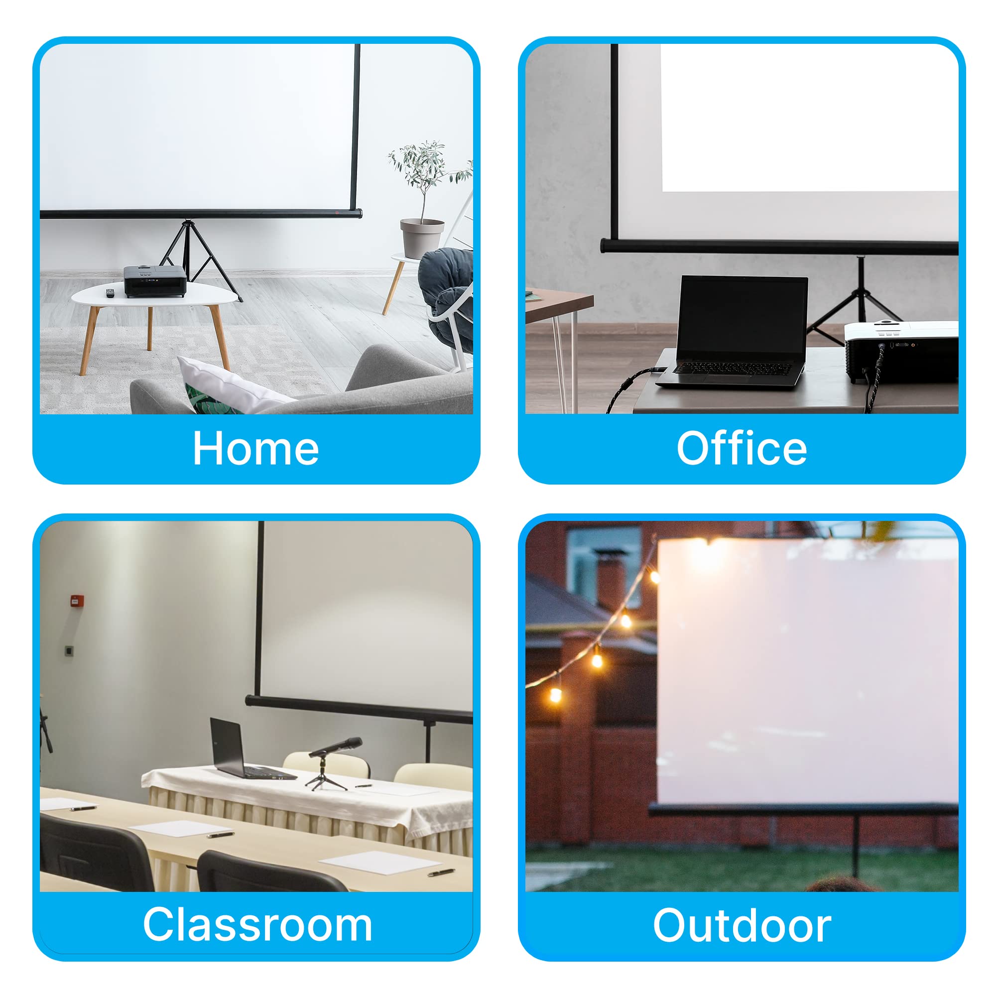 Pyle 100-Inch Portable Projector Screen with Stand - Foldable Floor Standing Matte White Screen for Indoor & Outdoor Presentations, Includes Tripod for Quick Assembly - Perfect for Home Theater, Office Meetings, and Backyard Movie Nights