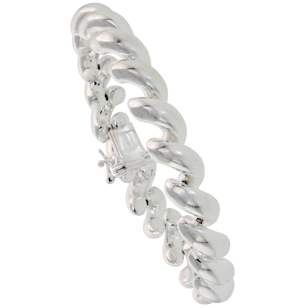 Sterling Silver 10mm San Marco Chain Necklace & Bracelet Set for Women - 3/8 Inch Wide, 7-20 Inch Adjustable Length - Italian Jewelry for Everyday Wear, Gifts & Special Occasions