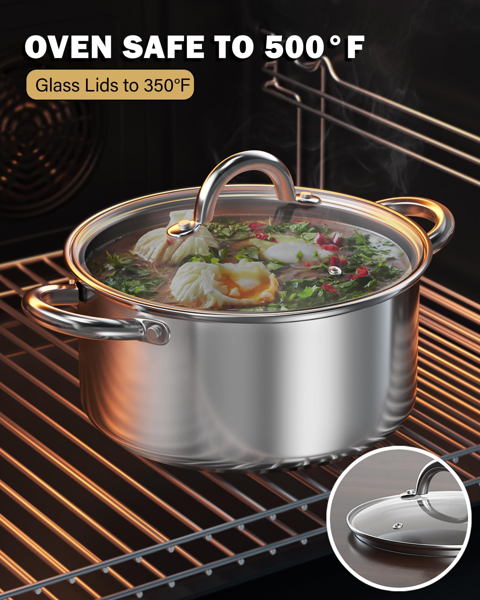 Cook N Home 12-Piece Stainless Steel Cookware Set - Premium Pots & Pans for Professional Cooking | Perfect for Home Chefs, College Dorms & RV Kitchens