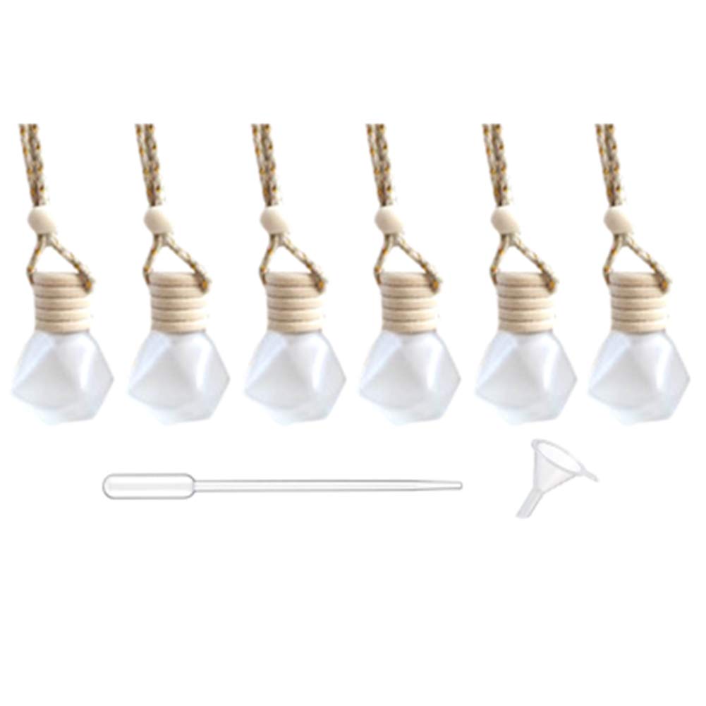 6 Pack Frosted Glass Car Hanging Diffuser Bottles - Empty Aromatherapy Perfume Bottles for Car Air Freshener & Fragrance - Diamond Design Car Decor Accessories | Perfect for Home, Office & Vehicle Use