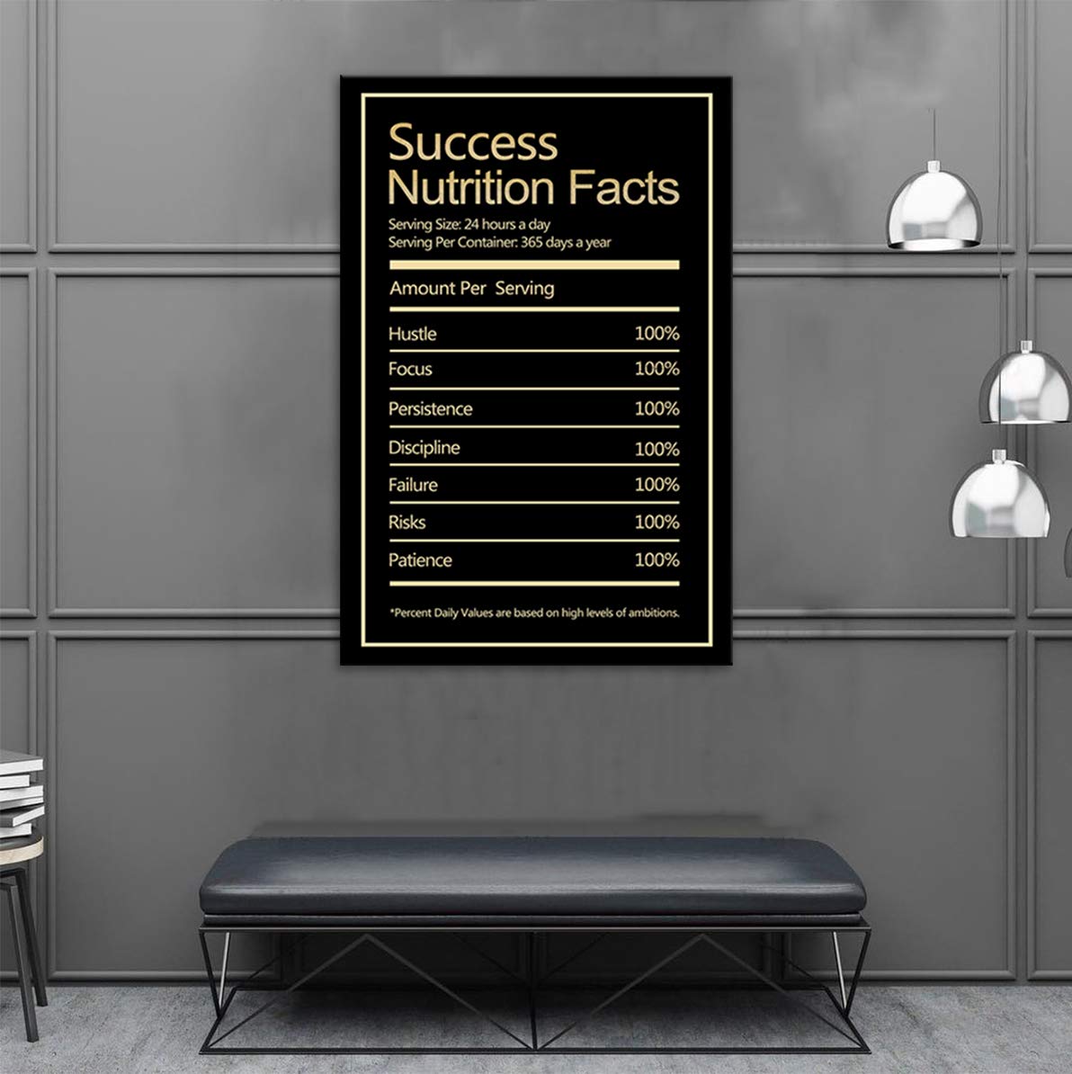 Success Nutrition Facts Motivational Wall Art - Inspirational Entrepreneur Quotes Canvas Print for Office, Living Room & Gym Decor - Ready to Hang Framed Poster - Perfect for Home Office Motivation & Fitness Studio Wall Decor