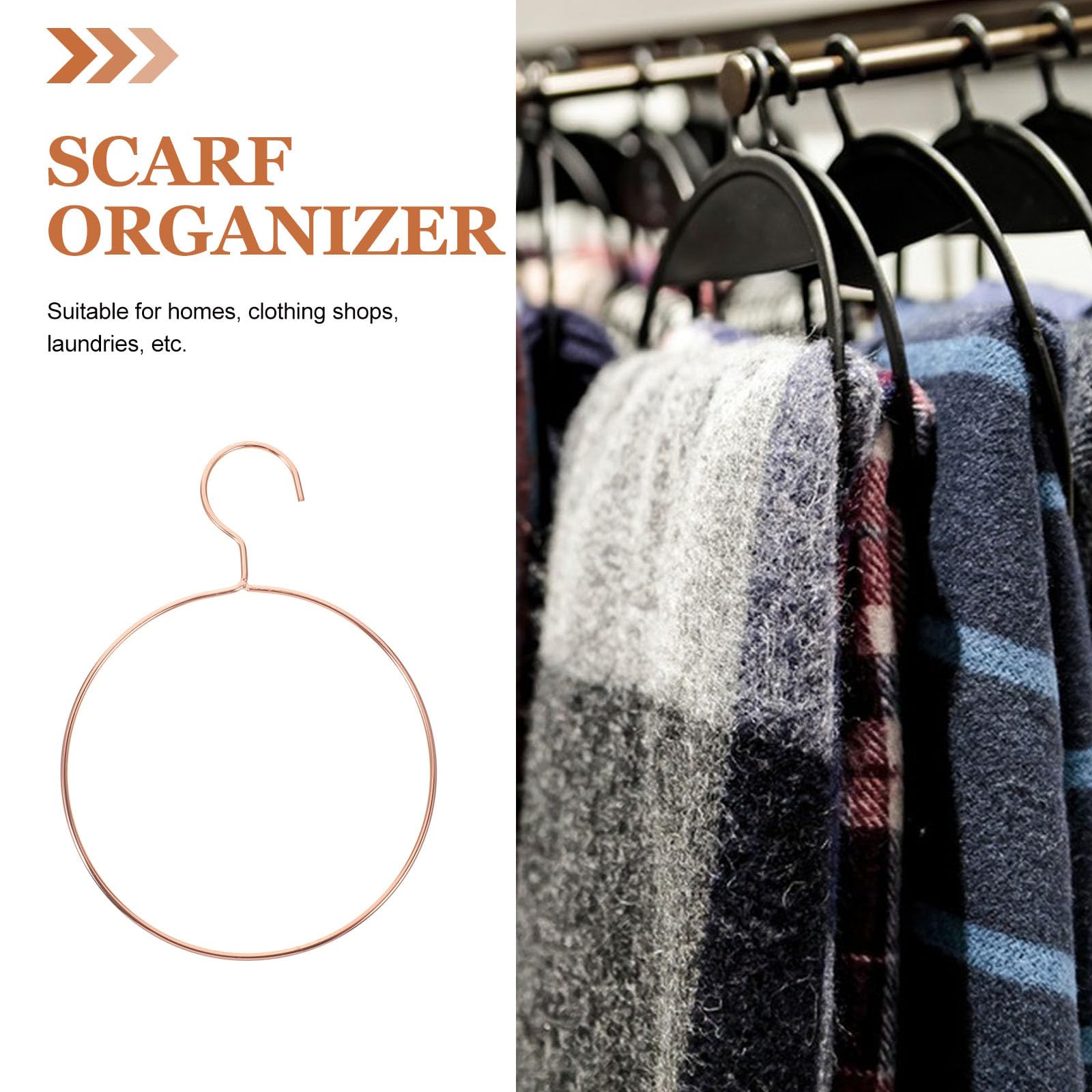 TOPBATHY 5-Pack Round Metal Belt & Scarf Hangers for Closet Organization - Space Saving Rose Gold Clothes Rack for Scarves, Ties, Belts - Perfect for Bedroom, Walk-in Closet & Dorm Room Storage