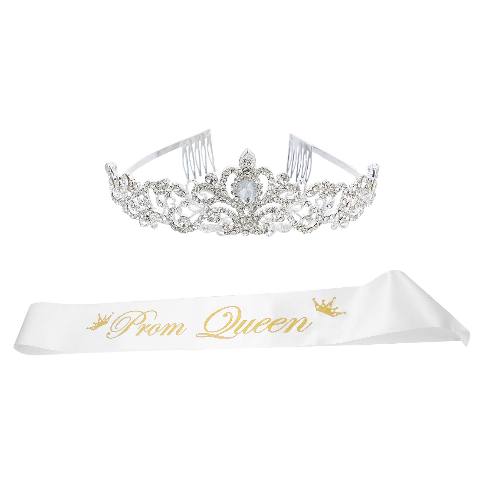 Prom Queen Sash & Tiara Set - Rhinestone Crown for Birthday, Wedding, Graduation Parties