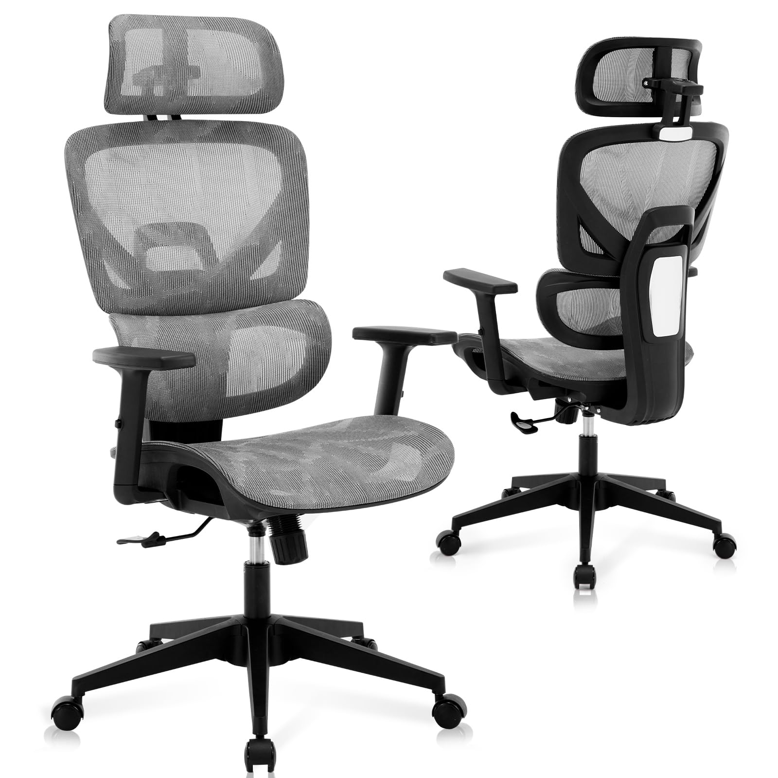 Ergonomic Office Desk Chair - High Back Big and Tall Reclining Mesh Chair with Adjustable Lumbar Support & Armrests, Rolling Wheels for Home Office, Gaming, and Workspace Comfort