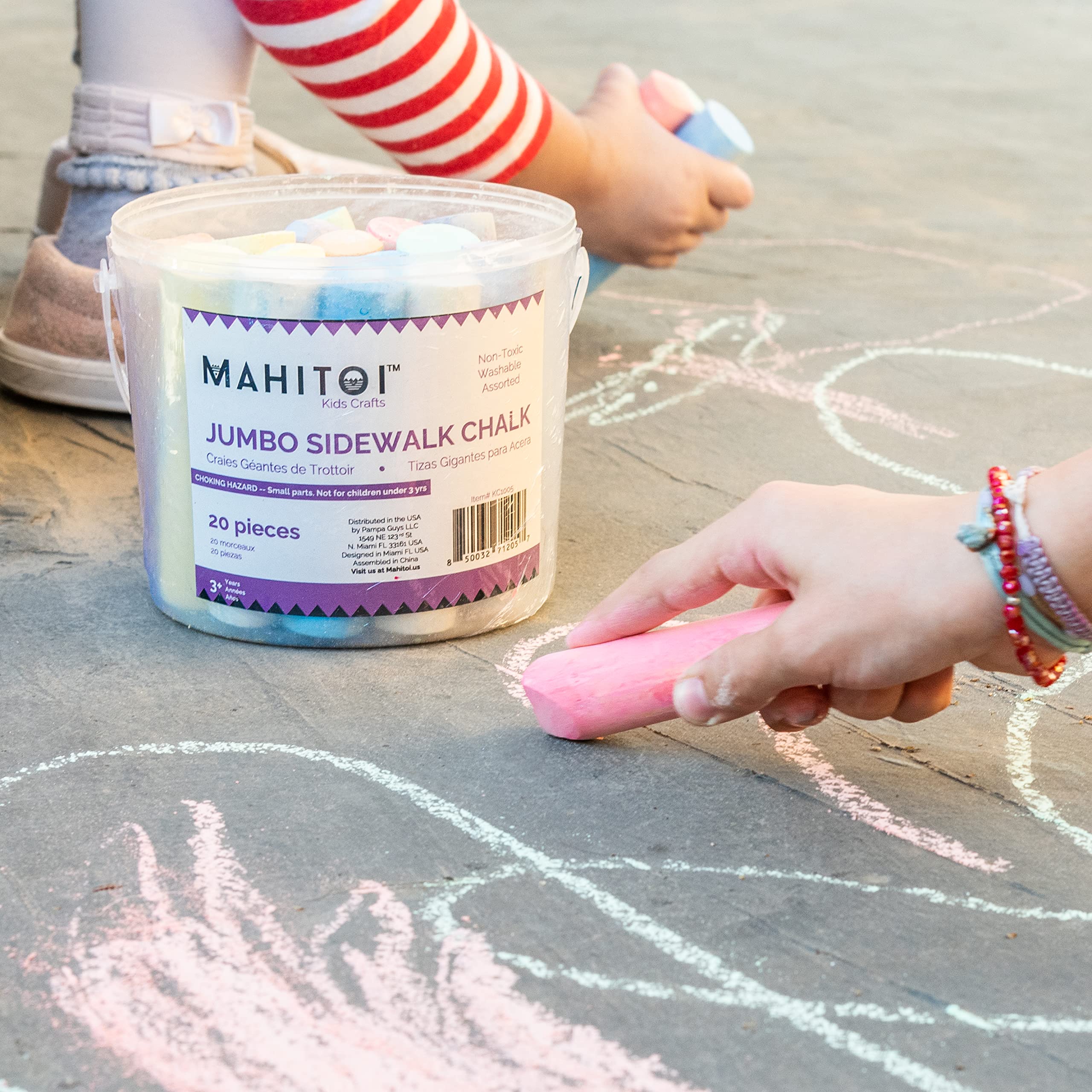 Washable Jumbo Sidewalk Chalk for Kids - Non-Toxic, Vibrant Colors, Easy-Grip Sticks (20-Pack) - Perfect for Outdoor Play, Driveway Art & Summer Activities
