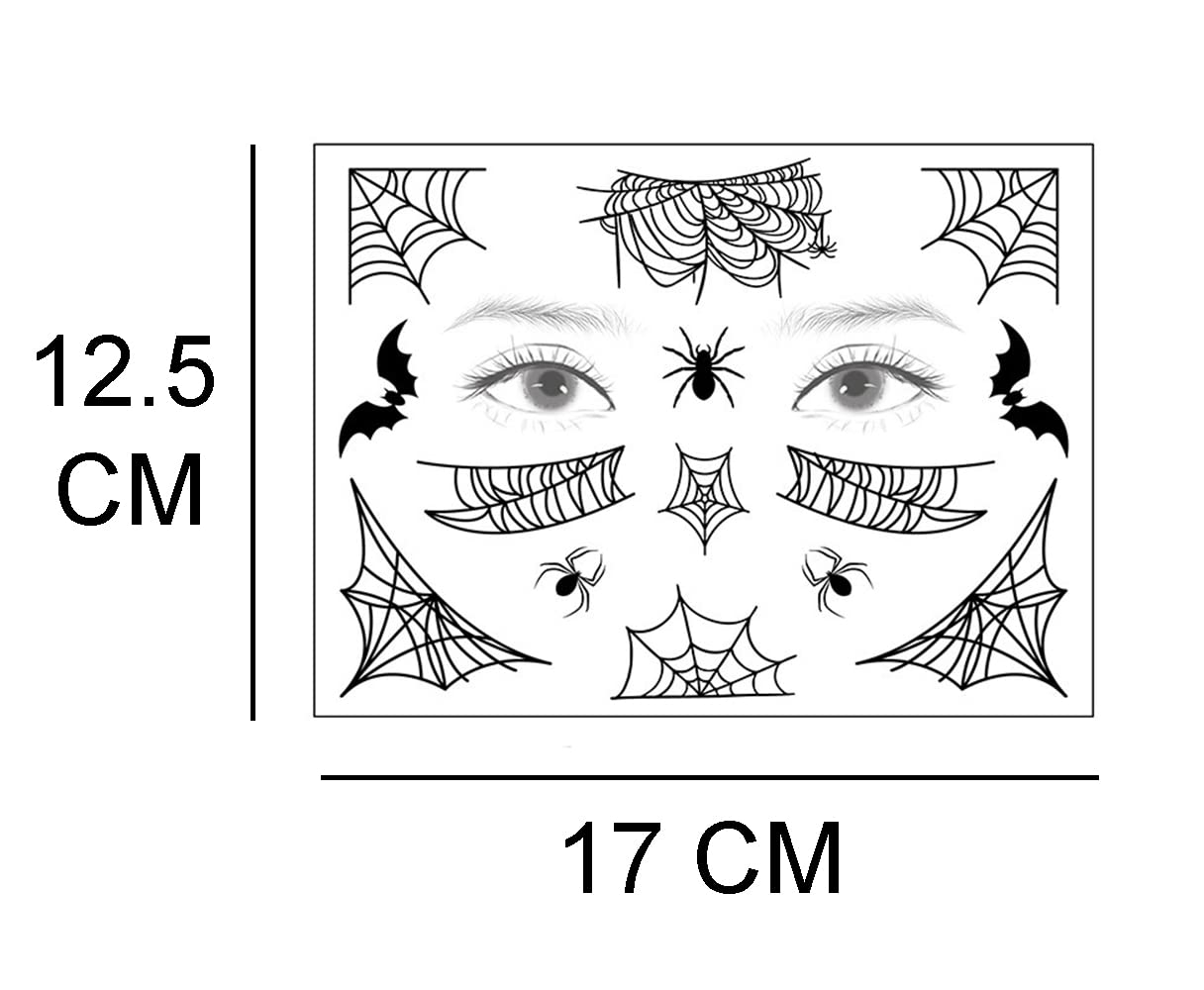 Halloween Temporary Tattoos - S.A.V.I Bats & Spider Web Face & Body Stickers for Eye Decoration | Scary Cobweb Tattoo Designs for Face Makeup | Perfect for Men, Women, Girls & Boys (12.5x17cm) | Great for Halloween Parties, Costume Contests & Spooky Photo Shoots