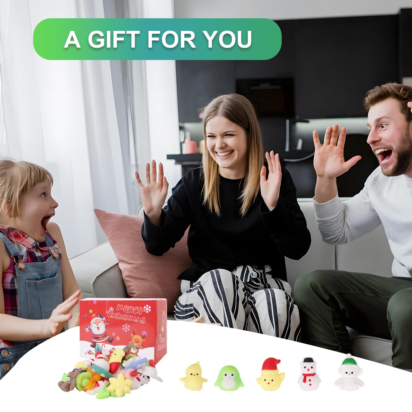 32pcs Christmas Mochi Squishy Toys - Slow Rising Soft Stress Relief Toys for Kids, Bulk Party Favors & Goodie Bag Gifts, Fun Classroom Prizes & Stocking Stuffers - Perfect for Holiday Parties, School Rewards and Christmas Gift Exchanges