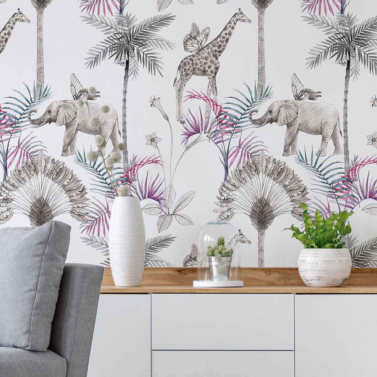 Grey Wildlife Peel and Stick Removable Wallpaper 7784 - Self-Adhesive Nature Themed Wall Decor for Bedroom, Nursery & Home Office