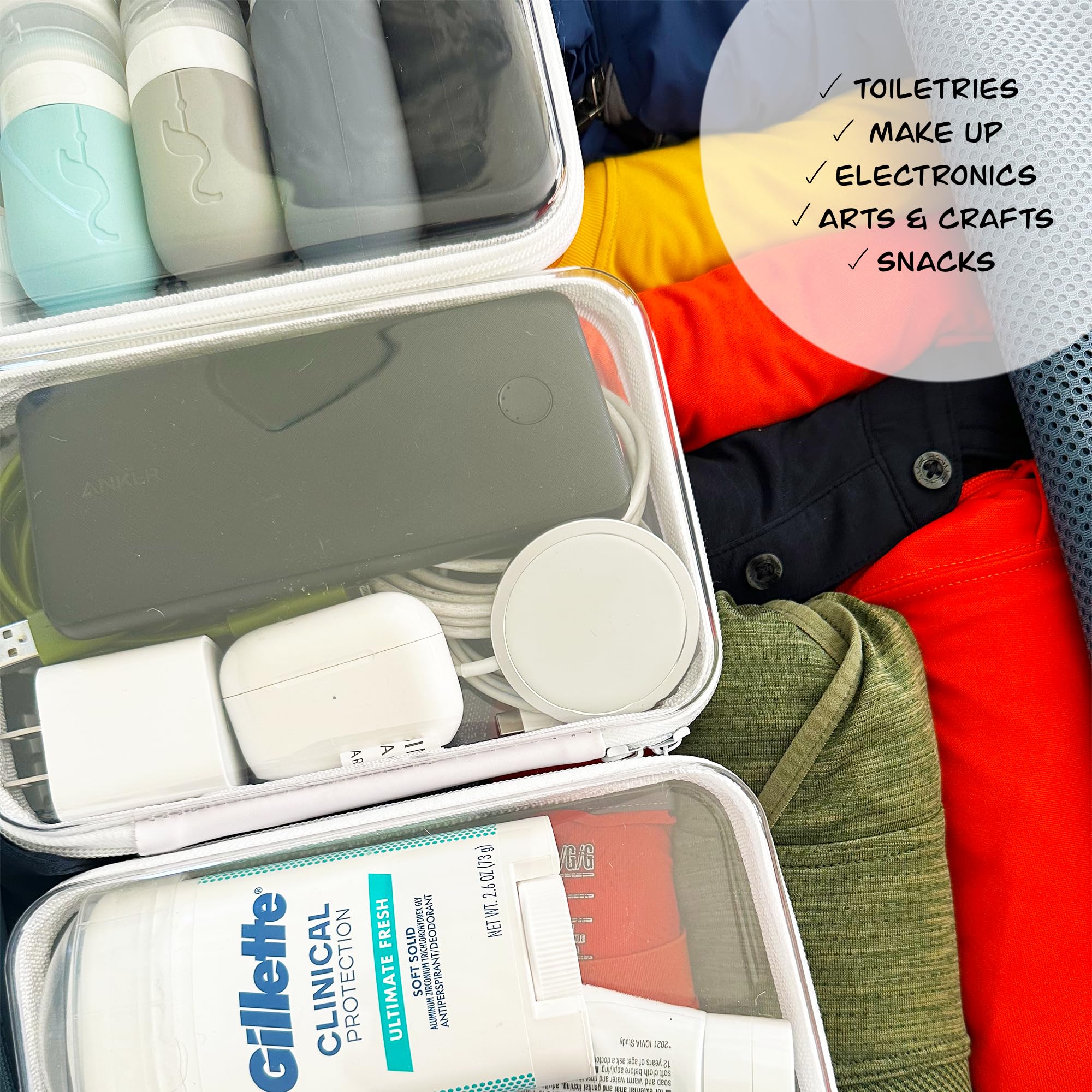 Clear Stackable Storage Bins with Zipper | Hard Shell Organizer for Toys, Travel & Home | TSA Approved Toiletry Bag for Playroom, Bathroom & Airplane Carry-On