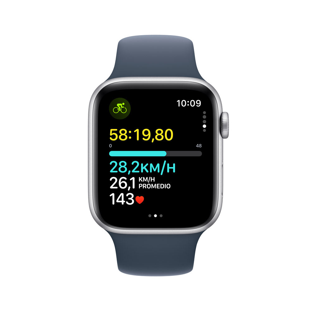 Apple Watch SE GPS 44mm Silver Aluminum Case with Storm Blue Sport Band - Perfect for Fitness Tracking & Everyday Wear
