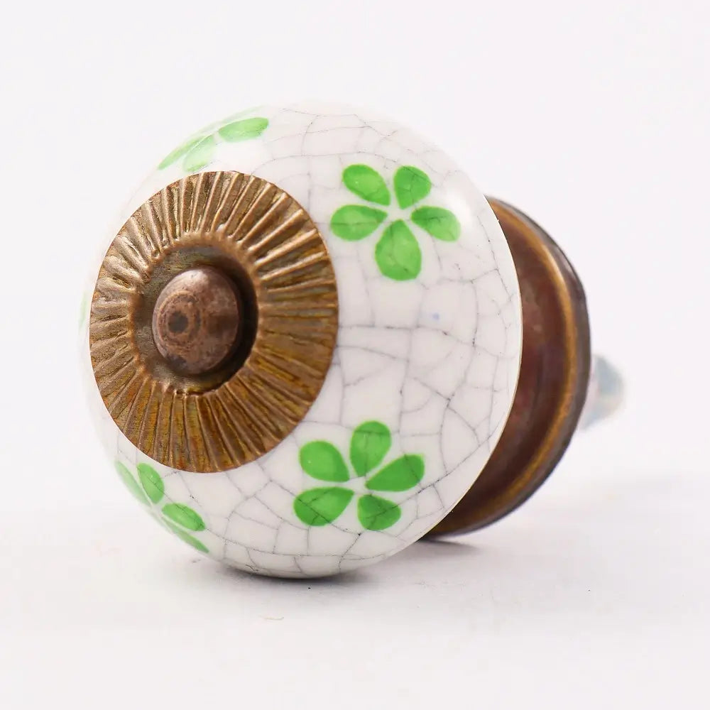 Vintage Green Floral Crackle Ceramic Cabinet Knob - Elegant Drawer & Cabinet Hardware for Kitchen, Bathroom, Furniture (Set of 4) - Perfect for Farmhouse, Shabby Chic Home Decor