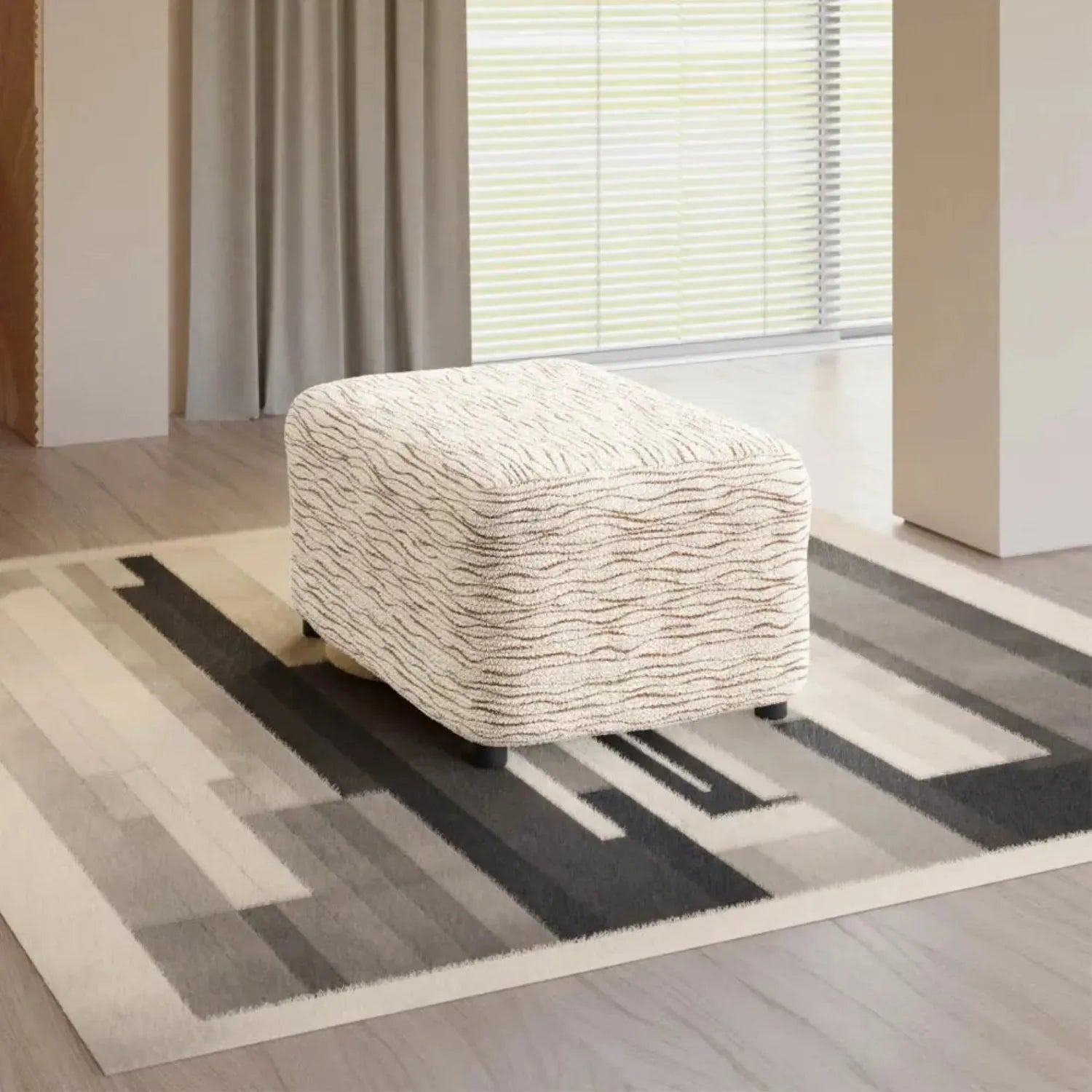 Medium Ottoman Slipcover - Microfiber Printed Collection - Perfect for Living Room, Bedroom & Home Decor
