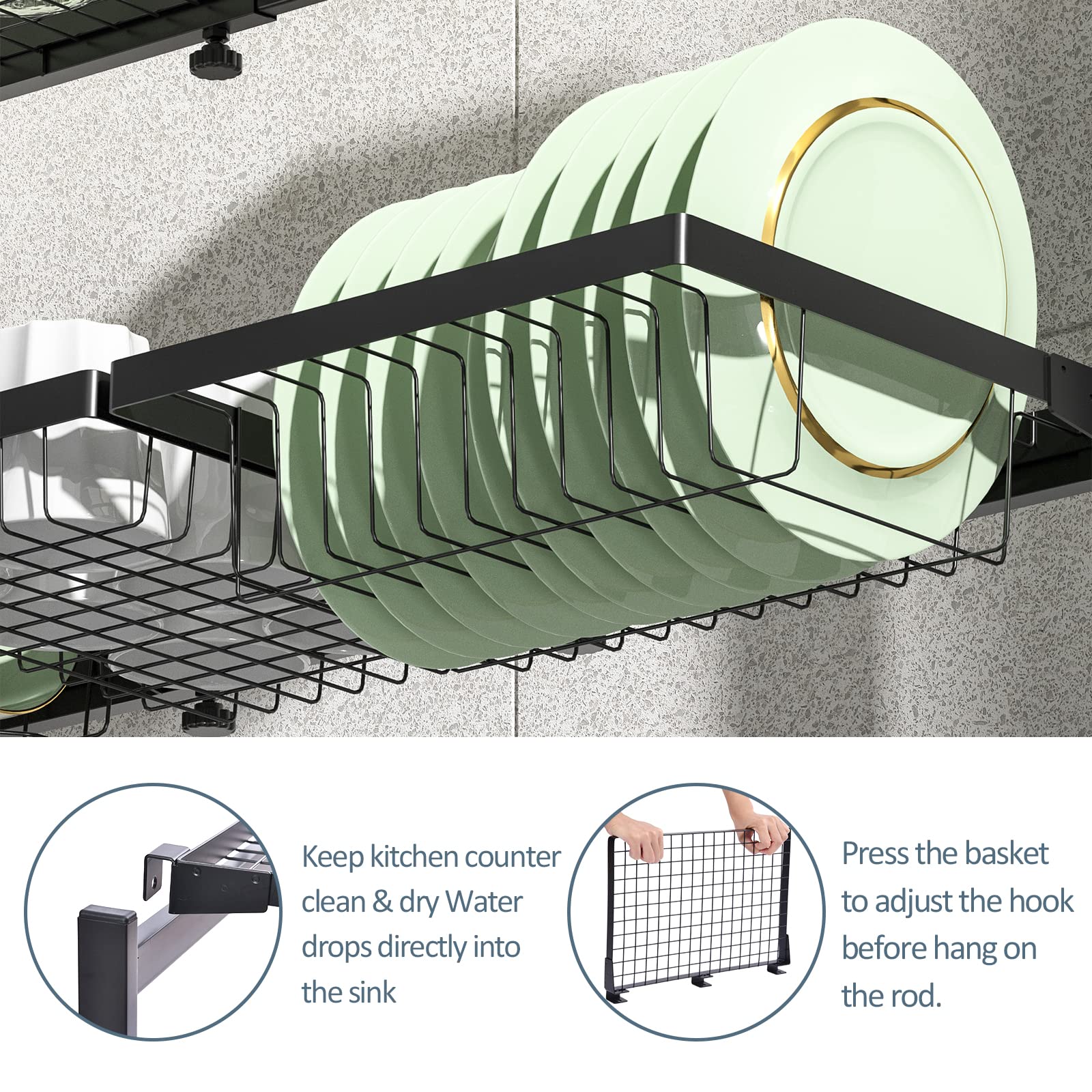 TOOLF Adjustable Over The Sink Dish Drying Rack - 3 Tier Large Capacity Kitchen Organizer (29.4