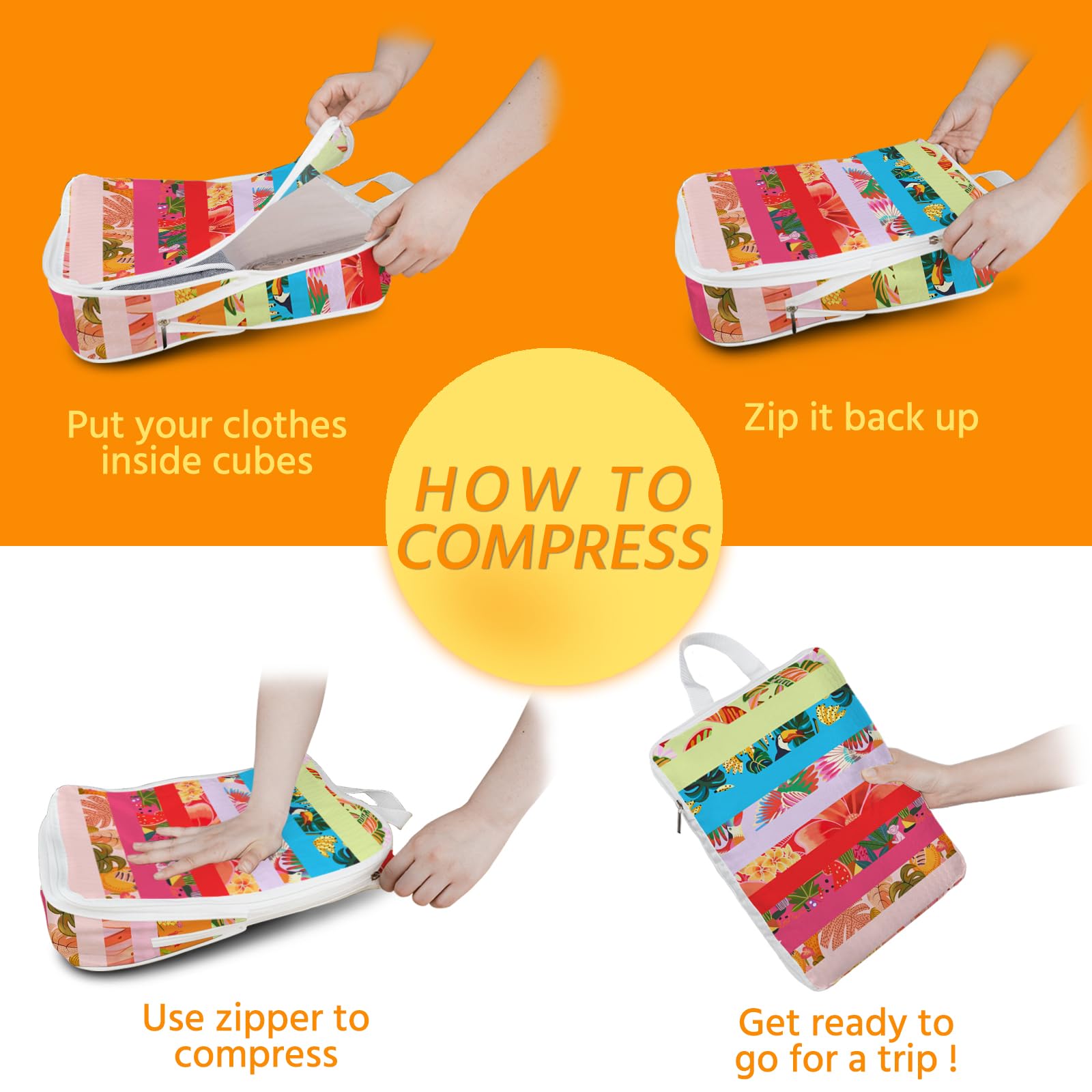 6-Piece Waterproof Compression Packing Cubes Set - Travel Organizer for Suitcase, Luggage & Backpack - Space-Saving Banana Design (Perfect for Tropical Vacations & Business Trips)