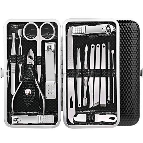 ZOOMIQUE Professional 16-Piece Manicure Pedicure Kit with Stainless Steel Nail Clippers, Scissors & Leather Case - Includes 12 French Fake Nails (2-Pack) - Perfect for Home Salon, Travel & Gift Giving