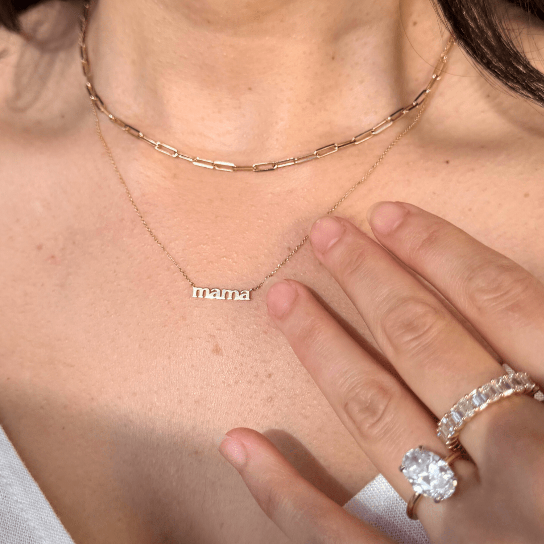 14k Solid Yellow Gold Mama Necklace - Personalized Mother's Jewelry Gift for Mom, Grandma, Wife - Perfect for Mother's Day, Birthday, Anniversary & Special Occasions