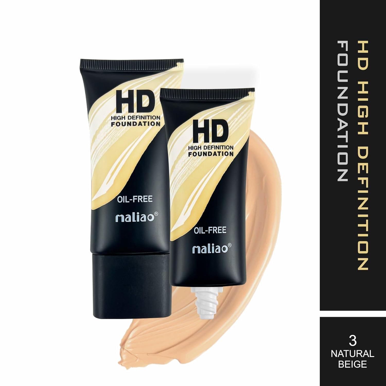 Maliao HD High Definition Oil-Free Foundation - Flawless Coverage, Matte Finish, Long-Lasting Wear (Natural Beige) | Perfect for Daily Makeup, Special Occasions & Photography