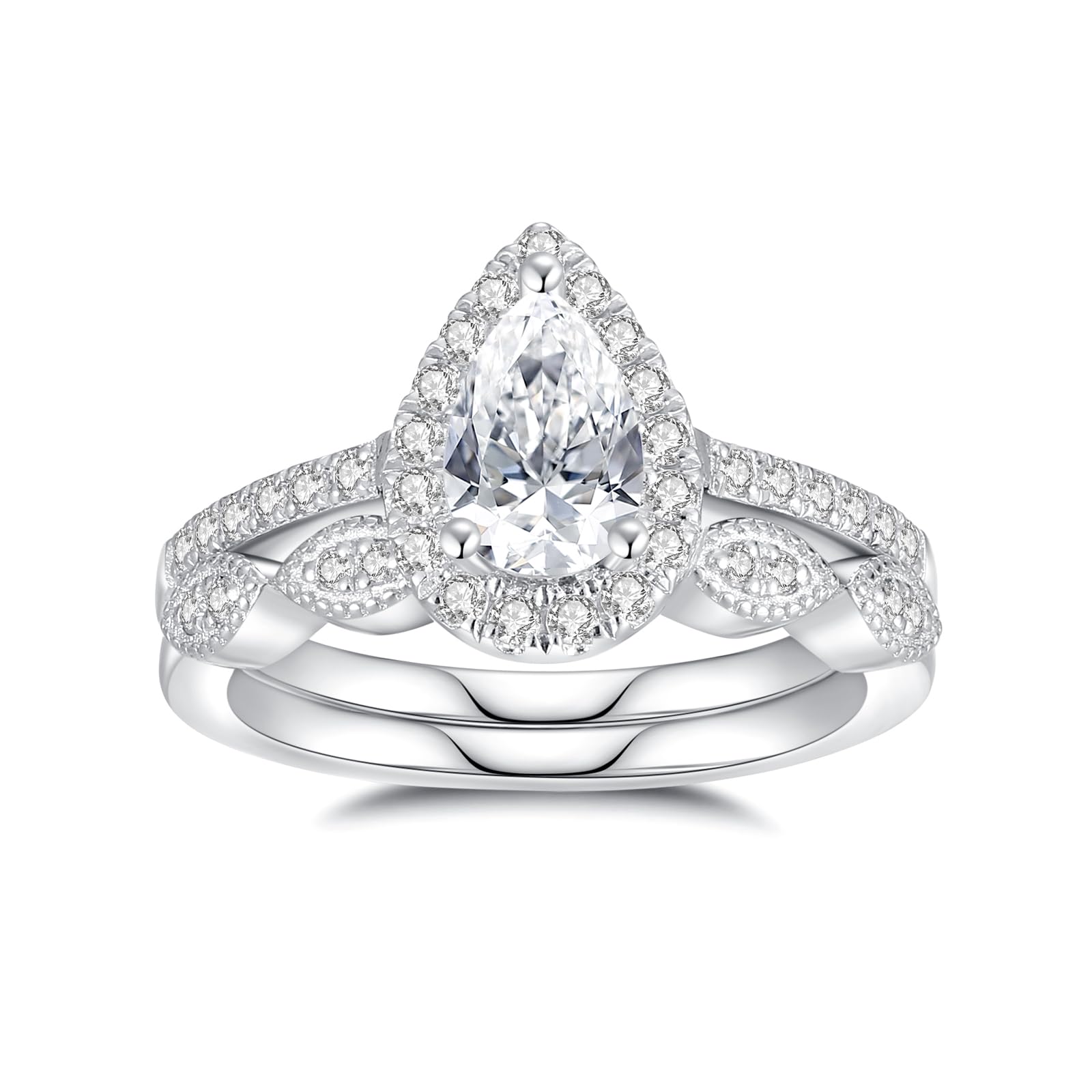 Moissanite Wedding Ring Set for Women - 925 Sterling Silver with 18K White Gold Plated, D Color VVS1 Clarity, Engagement & Promise Rings with Certificate - Perfect for Travel, Proposals & Anniversary Gifts