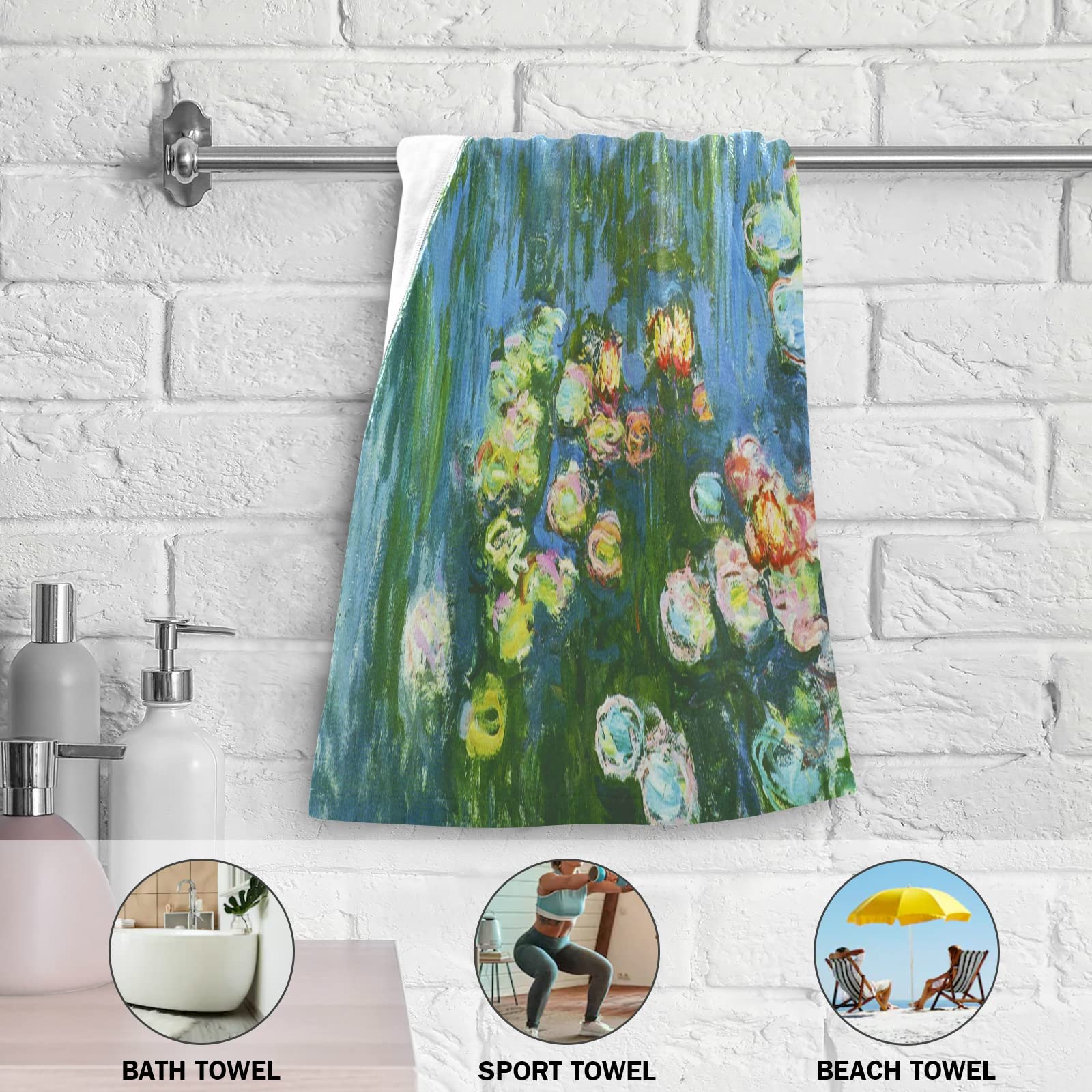 Monet Water Lilies Willow Hand Towel Set - Ultra Absorbent Bath Towels 14.4 x 28.3 Inch for Bathroom, Kitchen & Guest Room Decor