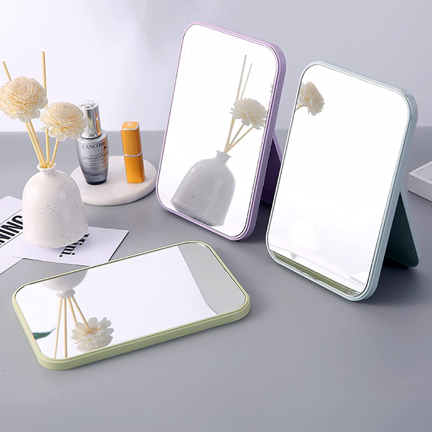PLENARO Adjustable Makeup Mirror with Stand - Foldable Desktop Vanity Mirror for Home & Travel, HD Cosmetic Mirror with 360° Rotation (Blue) - Perfect for Makeup Application, Skincare Routine & Hair Styling