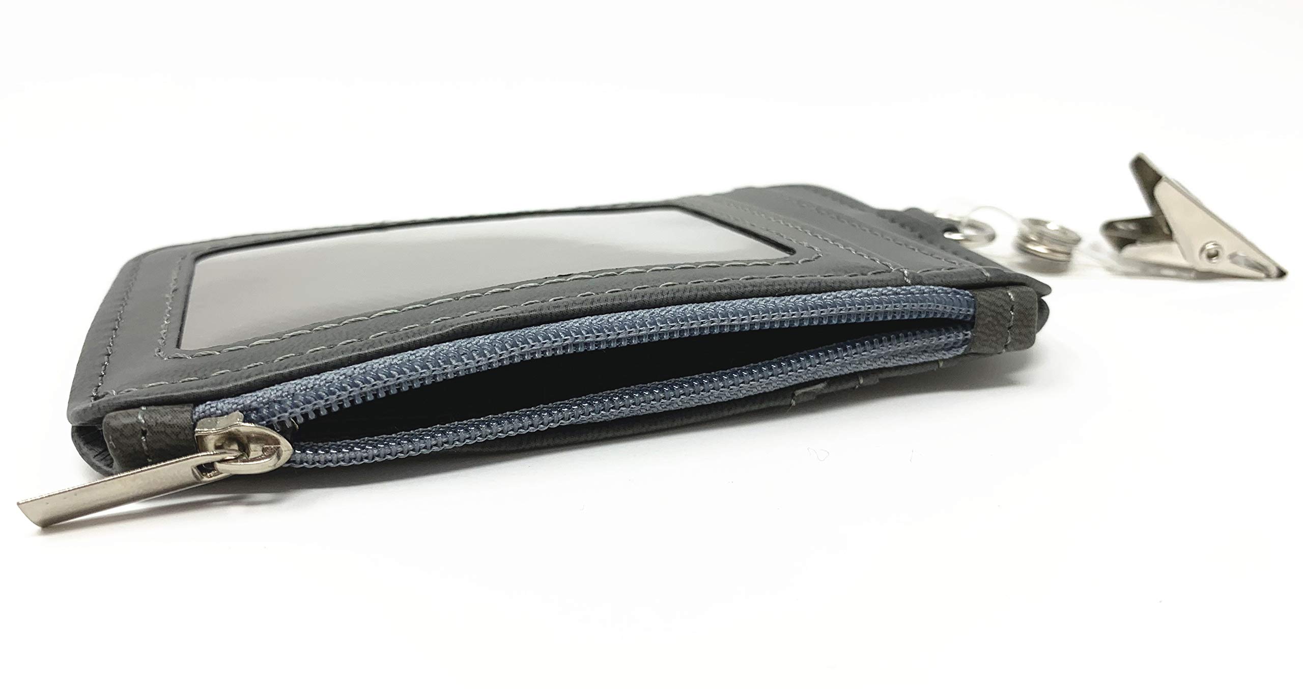 Vertical PU Leather ID Badge Holder with 1 Window, 4 Card Slots & Side Zipper Pocket - Grey | Secure & Stylish Employee ID Card Holder for Work, School & Events | RFID Blocking & Durable Design