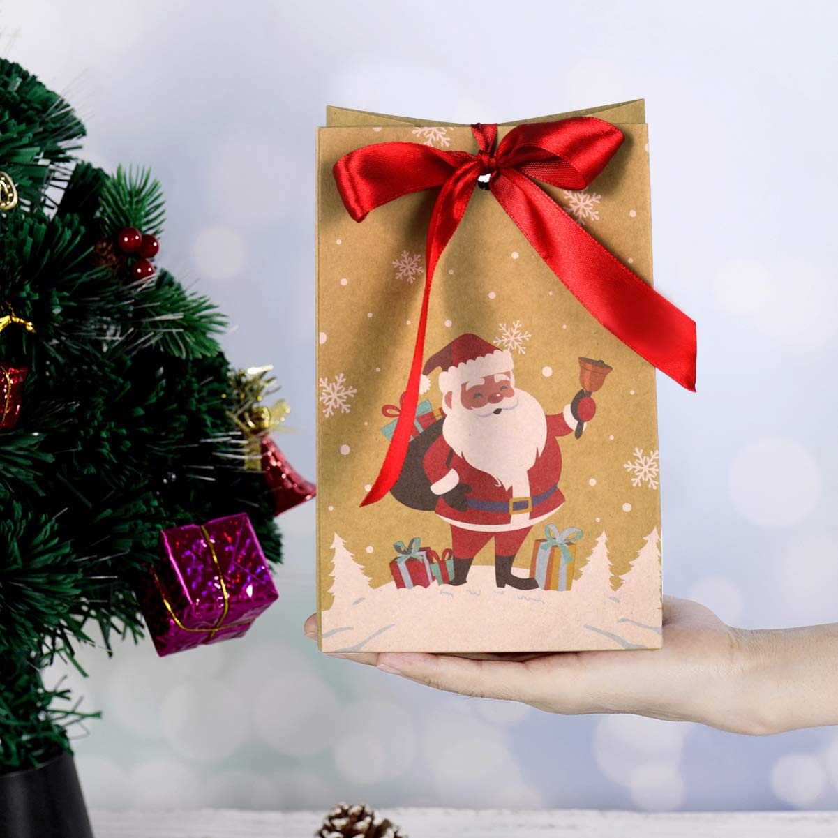 24 Pack Christmas Candy Boxes - 6 Unique Reusable Treat Bags for Gifts, Candies, Cookies | Xmas Party Favors, Holiday Gift Wrapping, Stocking Stuffers & Classroom Treats
