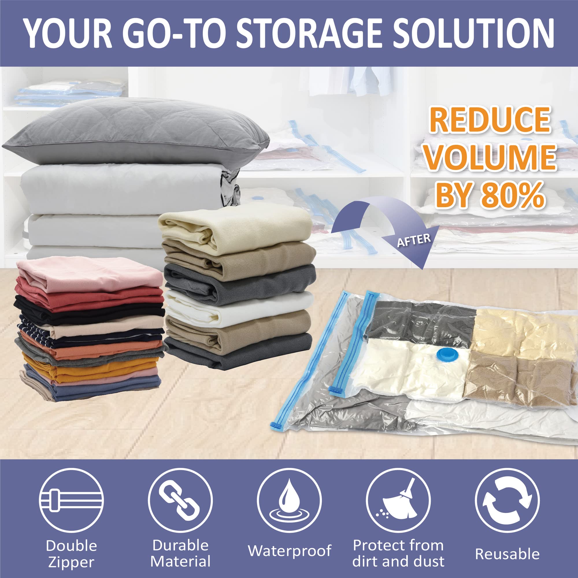 25 Pack Space Saver Vacuum Storage Bags (5 Jumbo/5 Large/5 Medium/5 Small/5 Roll) - Compression Bags for Clothes, Comforters, Blankets & Seasonal Storage | Includes Hand Pump | Perfect for Travel, Moving & Home Organization