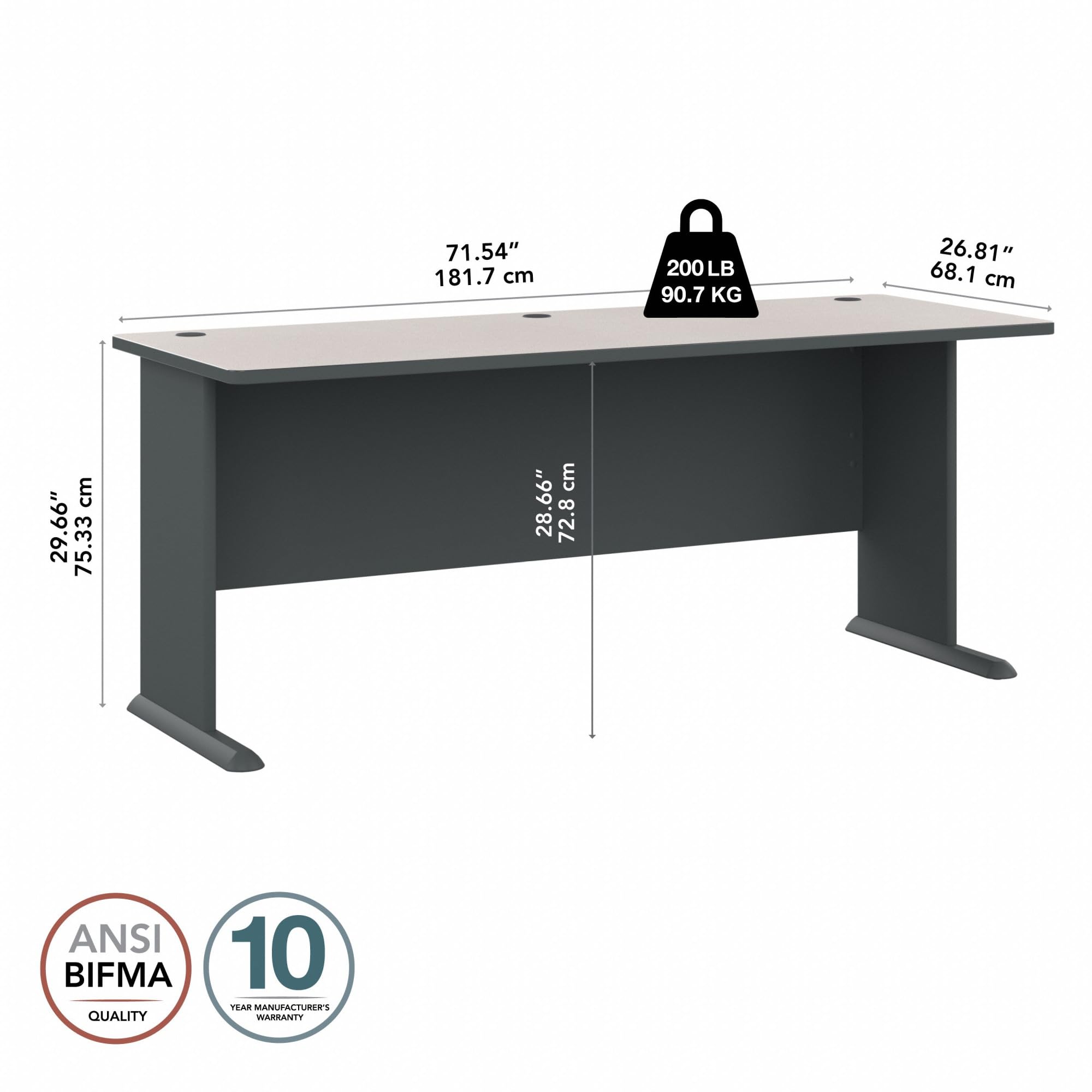 Bush Business Furniture Series A 72W Office Desk - Slate & White Spectrum Finish | Modern Workstation for Home Office, Study Room & Corporate Spaces