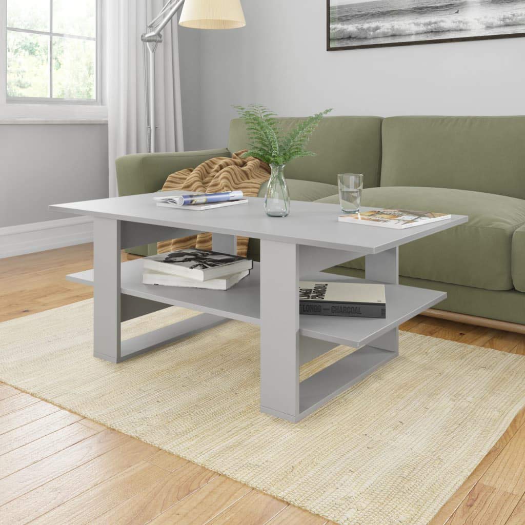 Modern Mid-Century Rectangular Coffee Table with Storage Shelf - High Gloss Solid Wood Sofa & Cocktail Table - 43.3x21.6x16.5 Inch - Elegant Functional Living Room Furniture for Home Decor, TV Lounge & Entertaining Guests