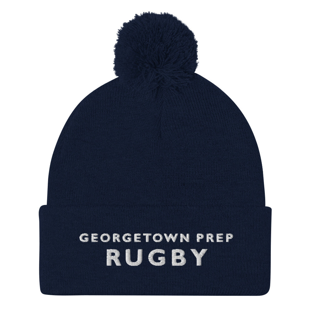 Georgetown Prep Rugby Pom Beanie - Warm Winter Hat for Men & Women - Soft Knit Skull Cap with Pom Pom - Perfect for Rugby Games, Outdoor Sports, and Cold Weather Activities