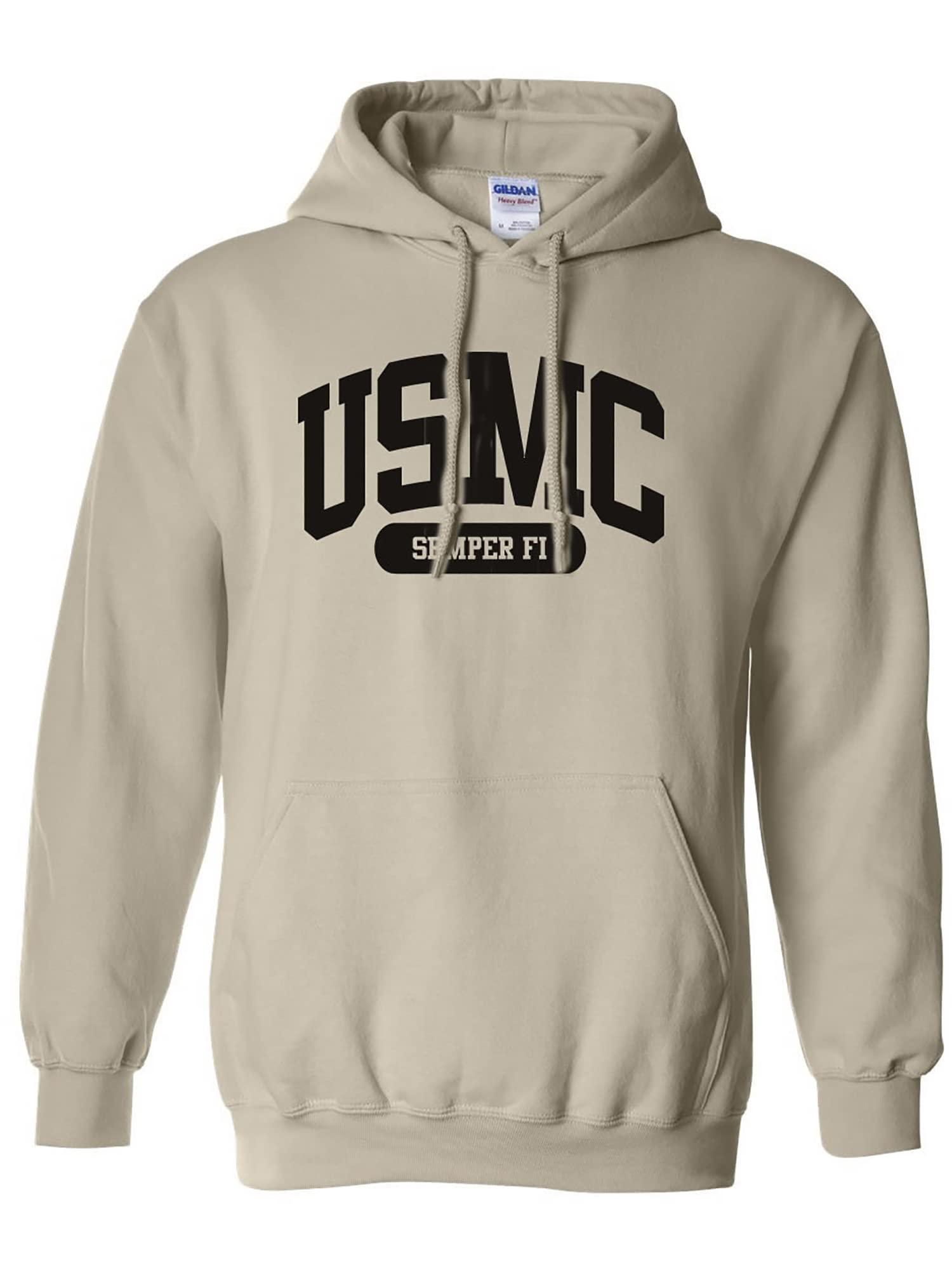 USMC Semper Fi Marines Hooded Sweatshirt in Sand - Military Inspired Pullover for Veterans & Patriotic Apparel | Perfect for Outdoor Activities, Casual Wear & Military Support