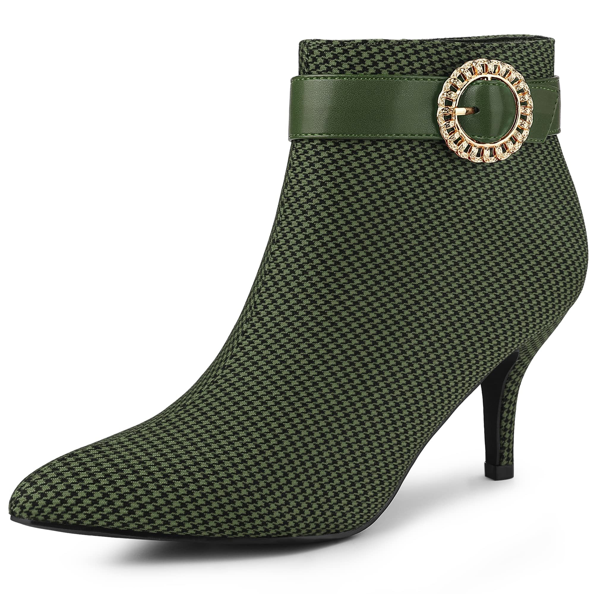 Allegra K Women's Buckle Plaid Stiletto Heels Houndstooth Ankle Boots - Stylish Fall & Winter Fashion for Office, Party & Night Out