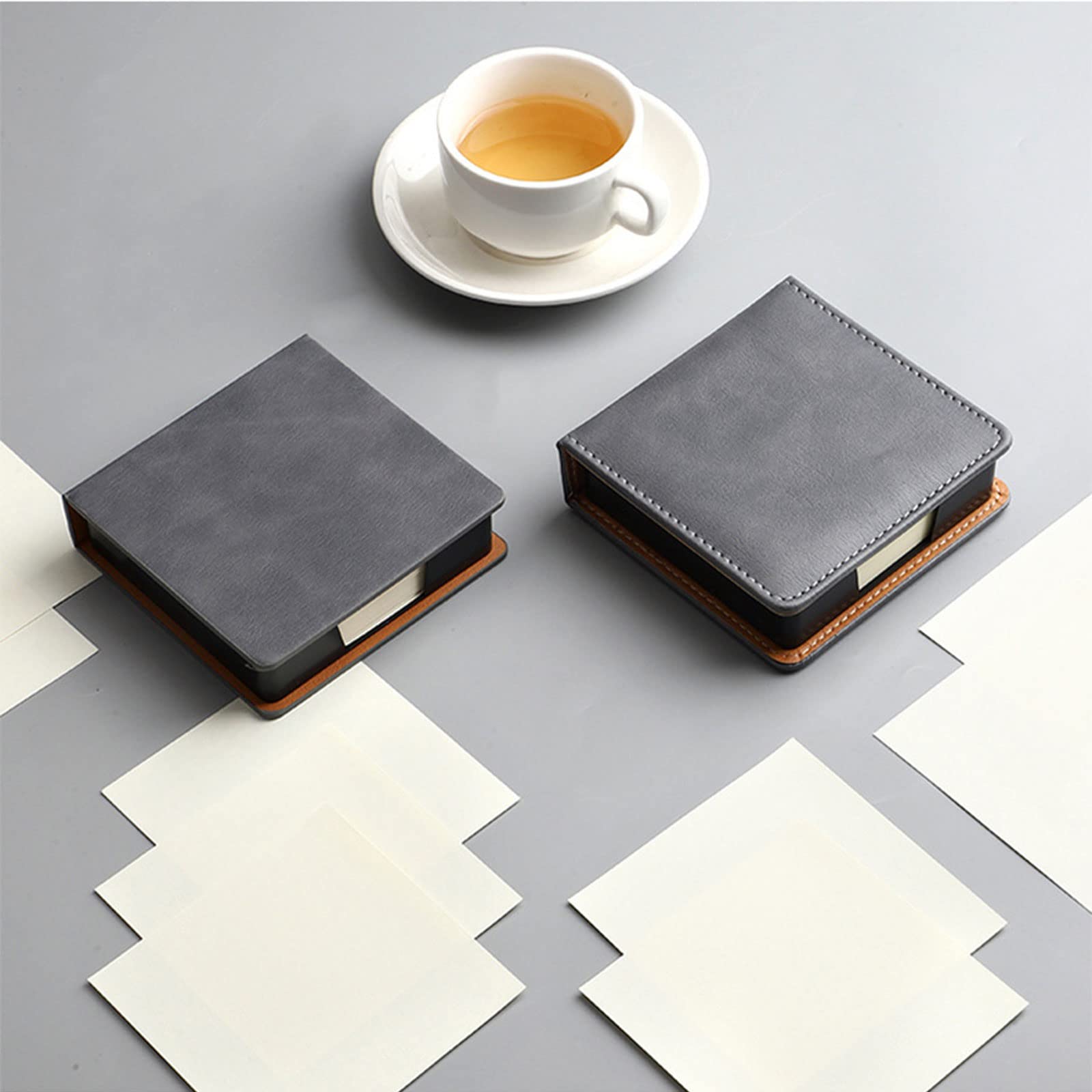Premium Leather Note Pad Holder with Lid - Sticky Notes Dispenser & Name Card Organizer for Office, School, and Desk Use - Durable Memo Pad Storage Box for Daily Organization