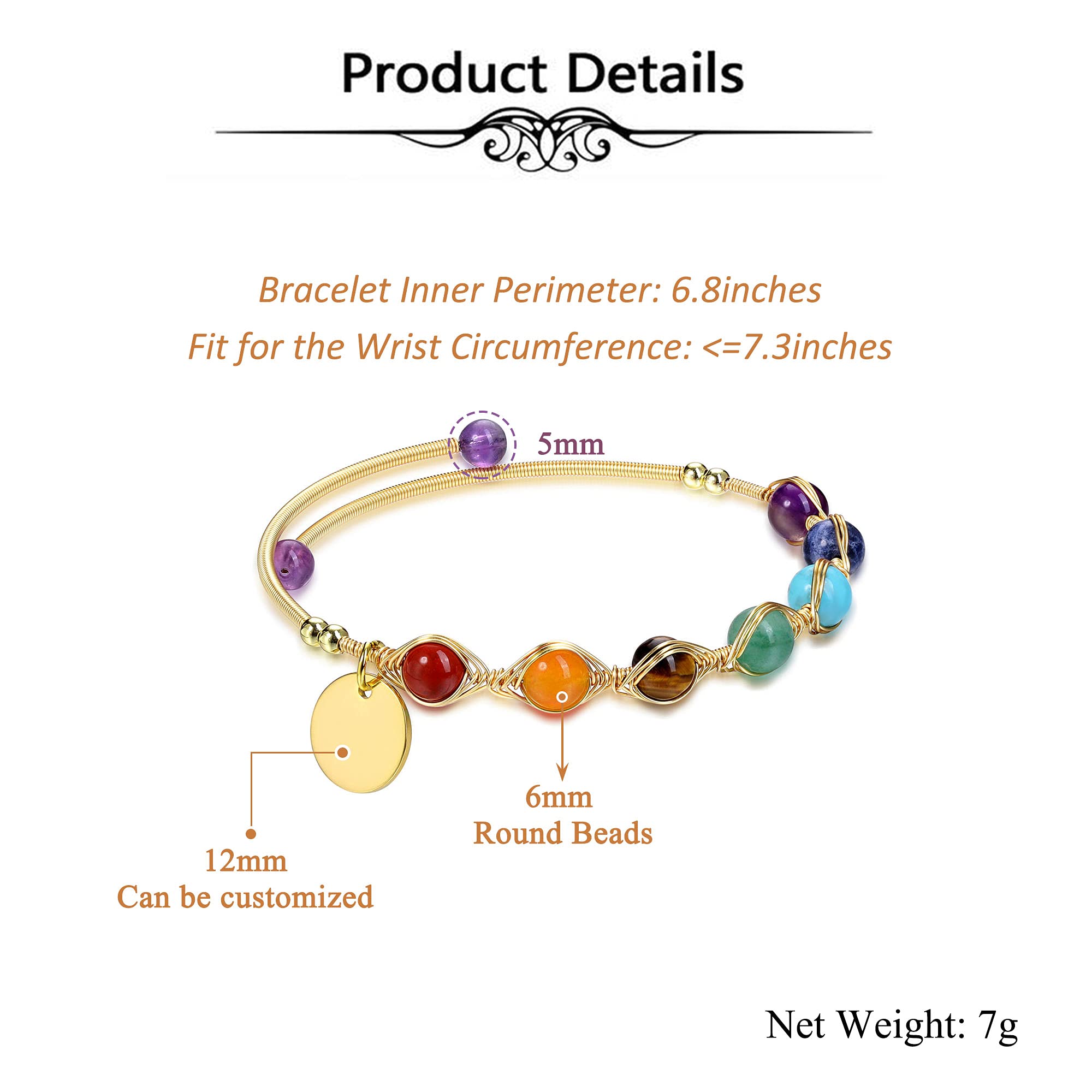 7 Chakra Healing Crystal Stone Bead Adjustable Ankle Bracelet for Women - 14K Gold Plated Spiritual Jewelry, Birthday & Mother's Day Gift | Yoga, Meditation & Positive Energy Accessory