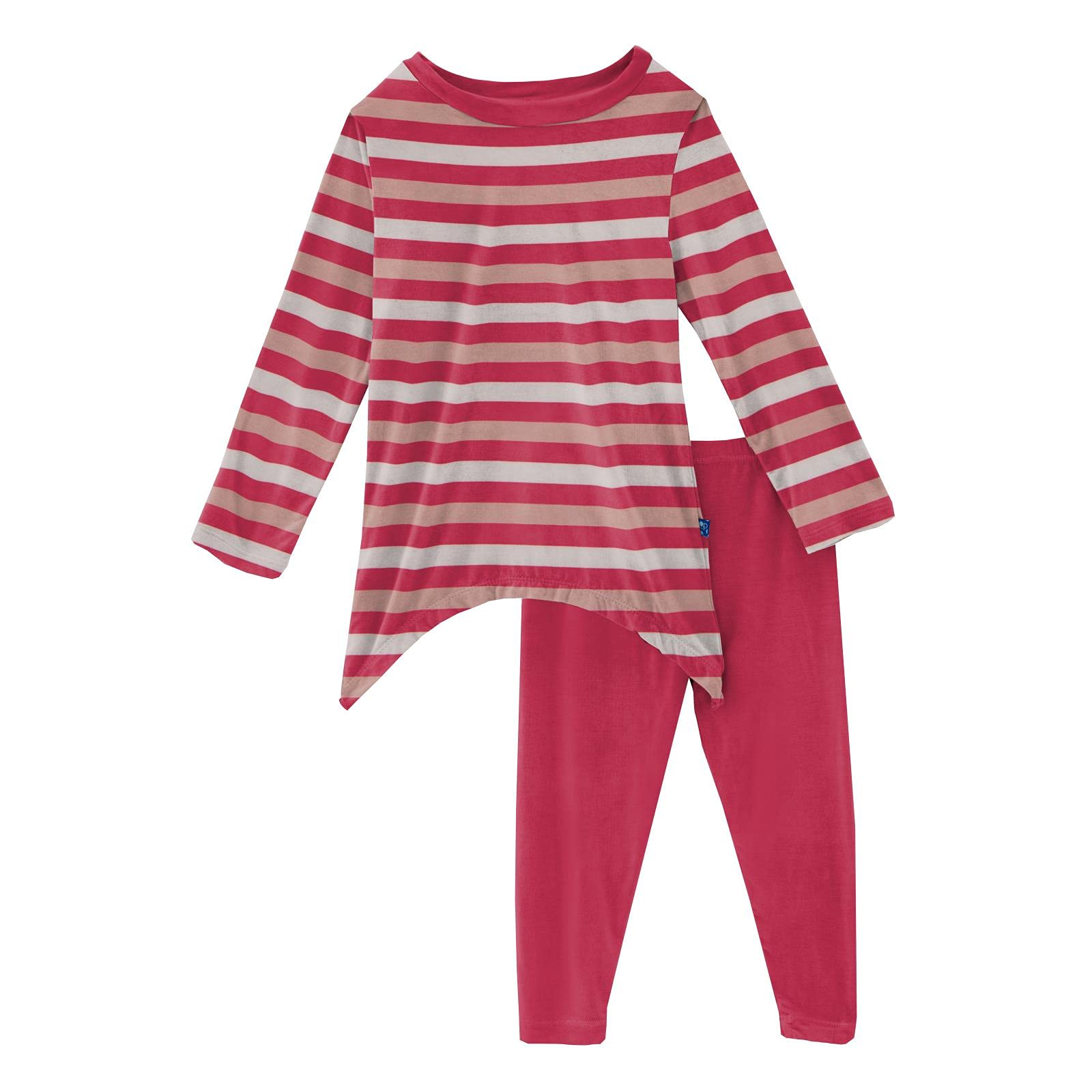 KicKee Pants Girls Side-Tail Tee & Leggings Set - Soft Long Sleeve Top & Stretchy Solid Color Pants - Cute Outfit for Toddler Girls - Perfect for Playdates, Preschool & Everyday Wear