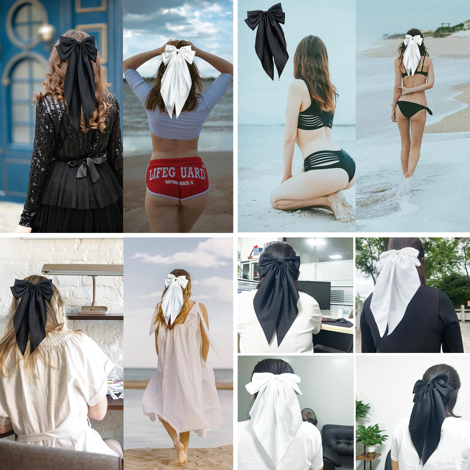 Elegant Oversized Hair Bows for Women - Large Hair Ribbon Bowknots with Metal Hair Clips | White & Black Hair Accessories | Perfect for Weddings, Parties & Everyday Style