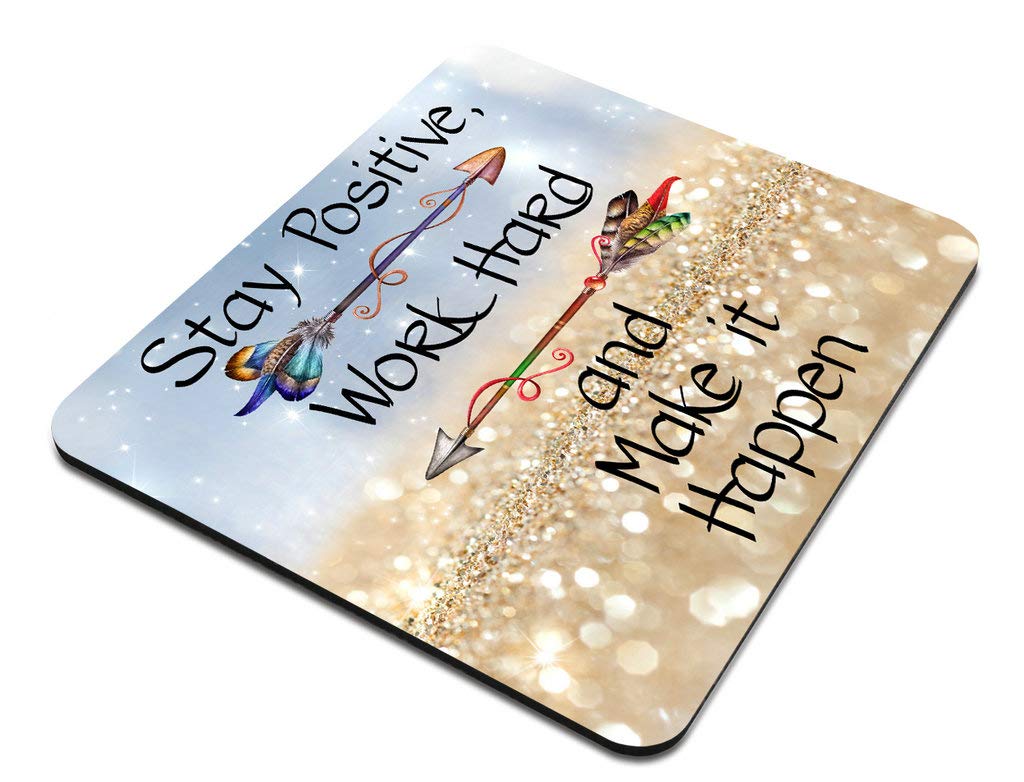 Motivational Mouse Pad with Inspirational Quote - Stay Positive Work Hard & Make It Happen | Non-Slip Office Desk Accessory for Computer, Laptop & Gaming Setup