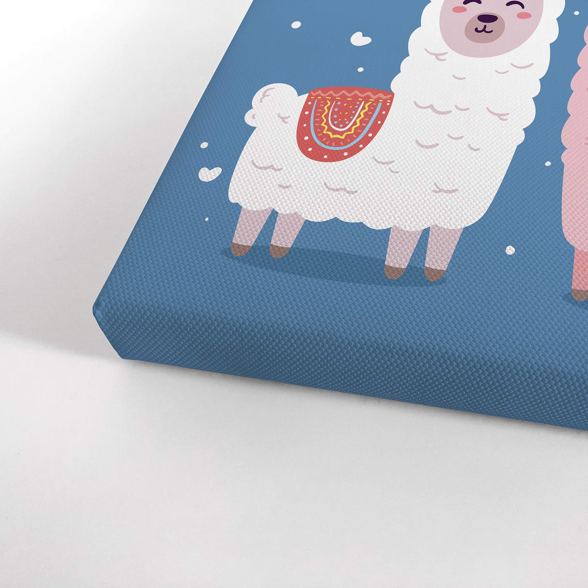 Cute Alpaca Illustration Canvas Print - Blue Background Wall Art for Kids Room, Nursery & Baby Room Decor - Ready to Hang 40x30 - Made in USA | Perfect for Children's Bedroom, Playroom & Daycare Center Decorations