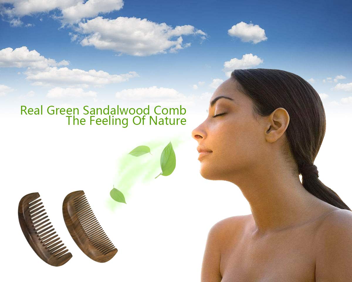 ERZA SCARLET Natural Green Sandalwood Wooden Comb - Anti-Static Hair & Beard Comb for Smooth Detangling (Standard Tooth) - Perfect for Daily Grooming, Travel & Salon Use